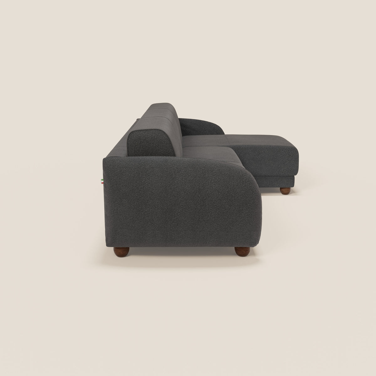 Giglio divano letto angolare con materasso alto 18 cm e penisola contenitore in morbido bouclé impermeabile T07 - divitt.sbs