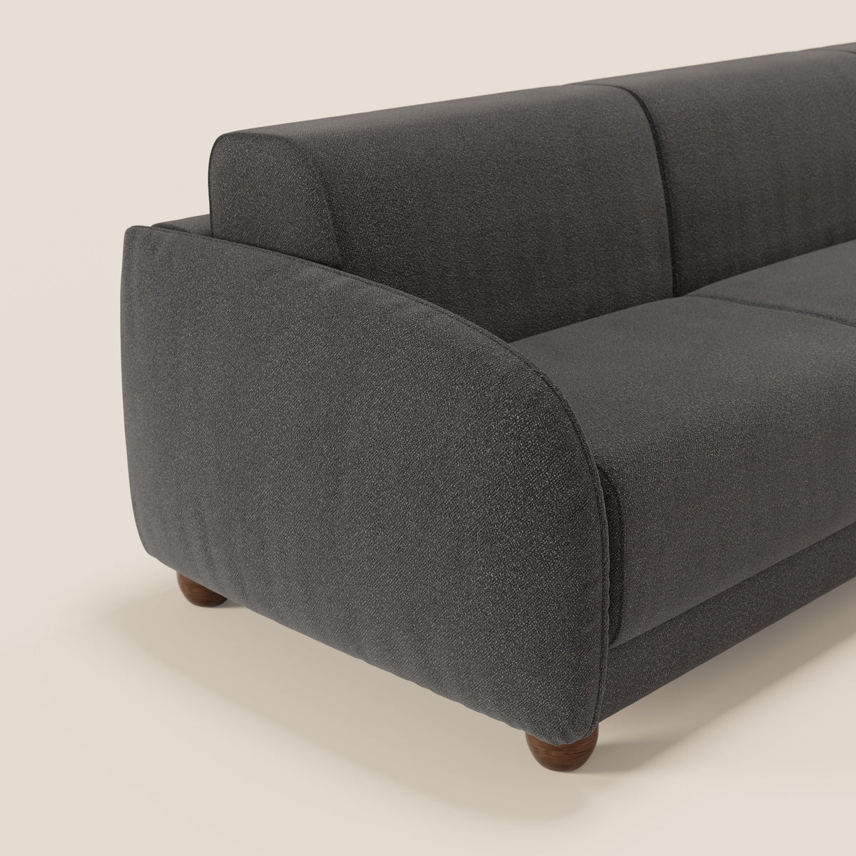 Giglio divano letto angolare con materasso alto 18 cm e penisola contenitore in morbido bouclé impermeabile T07 - divitt.sbs