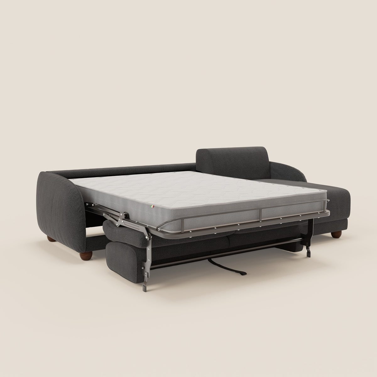 Giglio divano letto angolare con materasso alto 18 cm e penisola contenitore in morbido bouclé impermeabile T07 - divitt.sbs