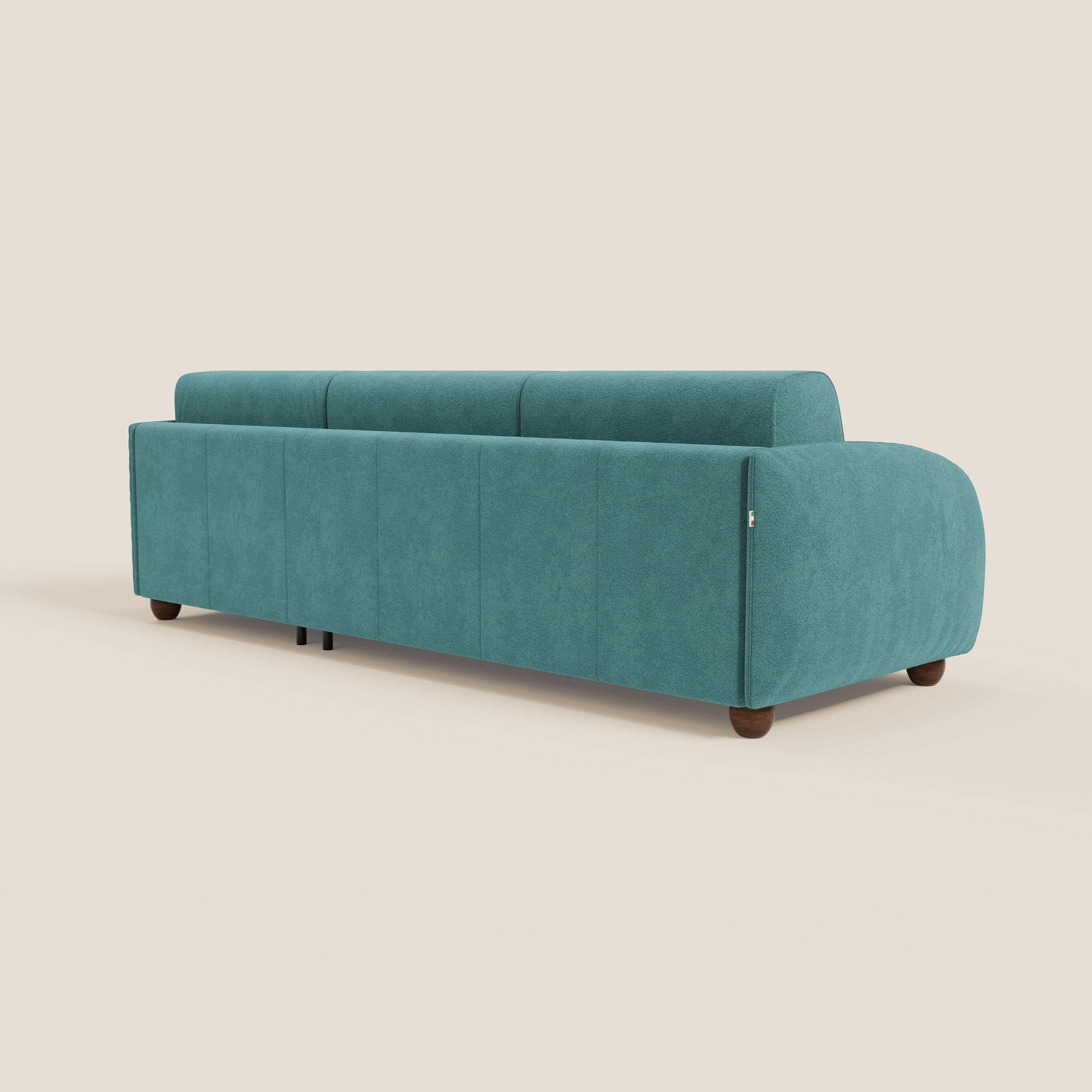 Giglio divano letto angolare con materasso alto 18 cm e penisola contenitore in morbido bouclé impermeabile T07 azzurro - divitt.sbs