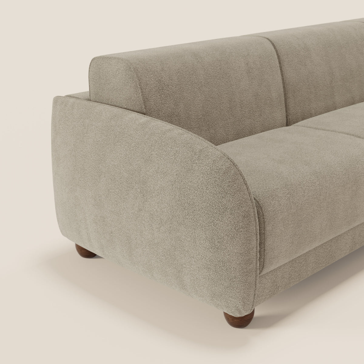 Giglio divano letto angolare con materasso alto 18 cm e penisola contenitore in morbido bouclé impermeabile T07 - divitt.sbs