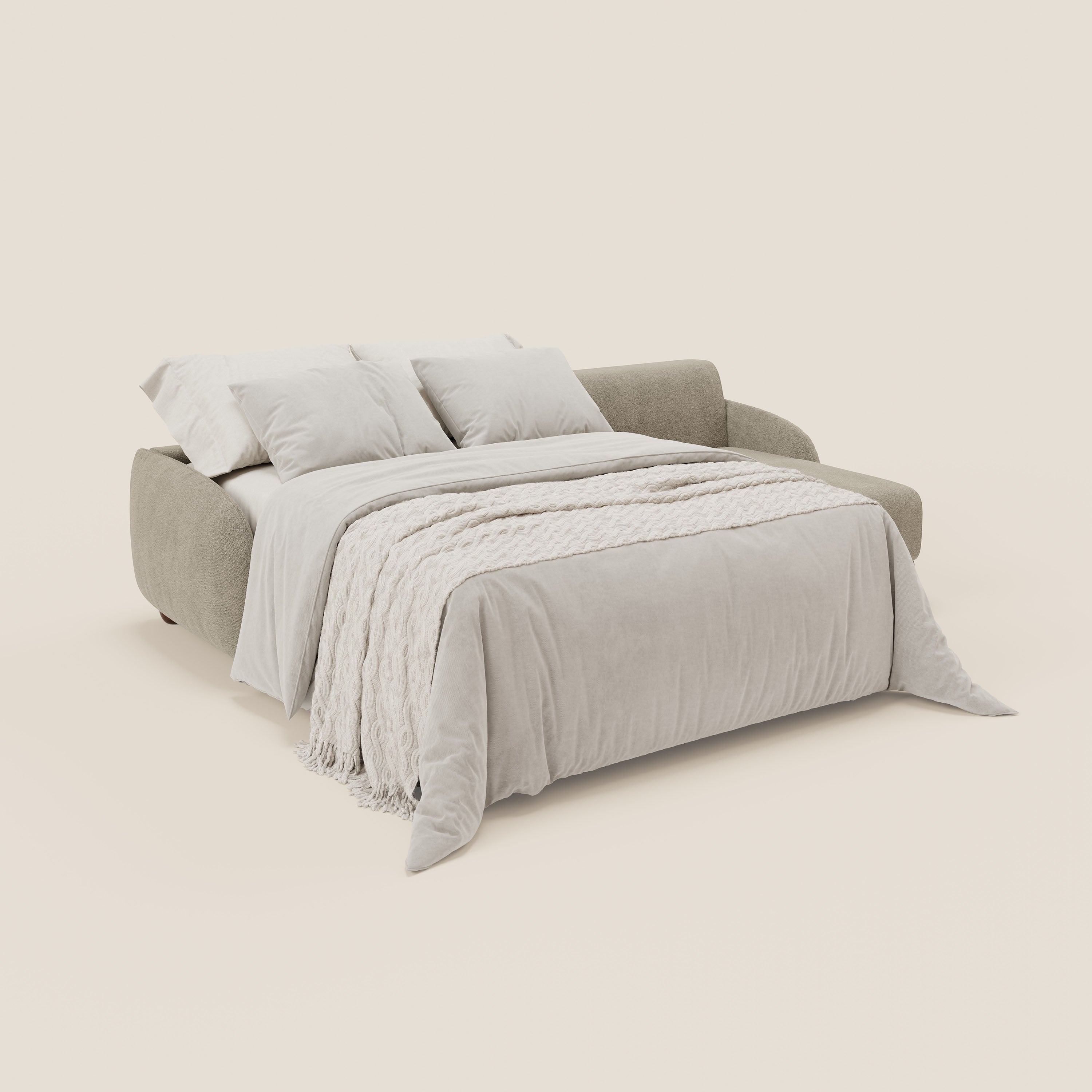Giglio divano letto angolare con materasso alto 18 cm e penisola contenitore in morbido bouclé impermeabile T07 - divitt.sbs