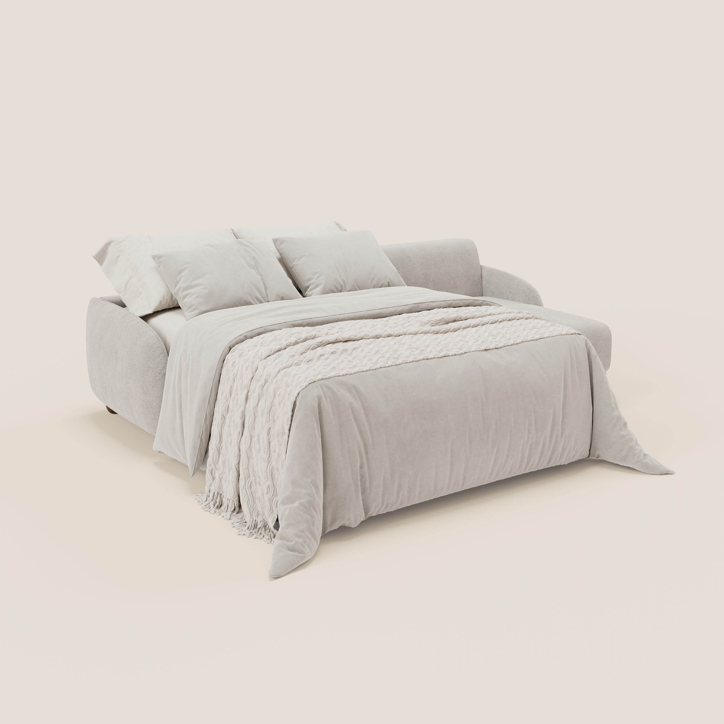 Giglio divano letto angolare con materasso alto 18 cm e penisola contenitore in morbido bouclé impermeabile T07 - divitt.sbs