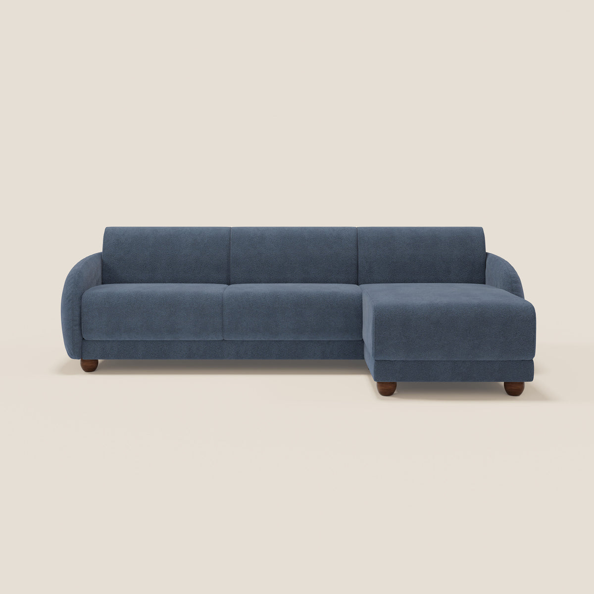 Giglio divano letto angolare con materasso alto 18 cm e penisola contenitore in morbido bouclé impermeabile T07 - divitt.sbs