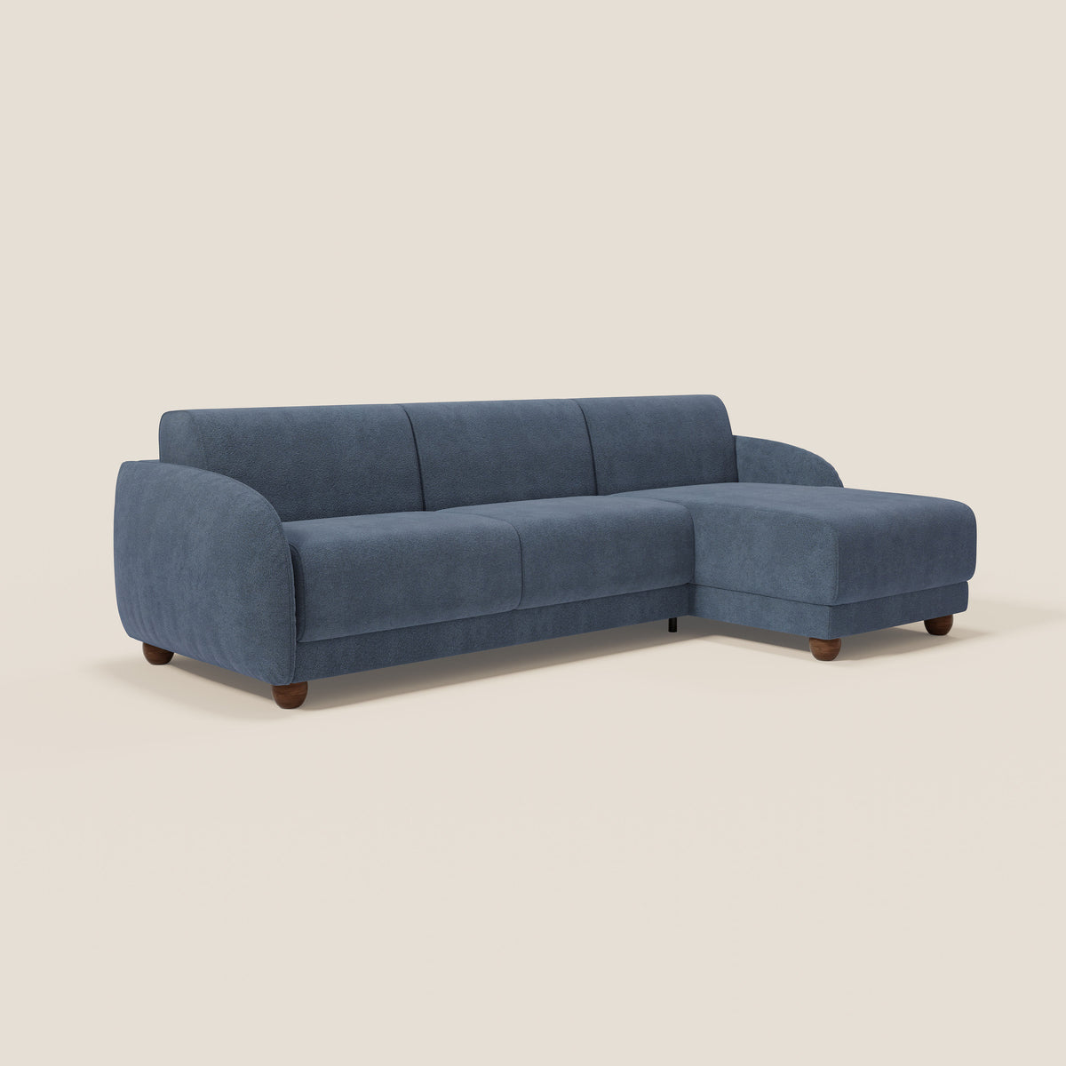 Giglio divano letto angolare con materasso alto 18 cm e penisola contenitore in morbido bouclé impermeabile T07 - divitt.sbs