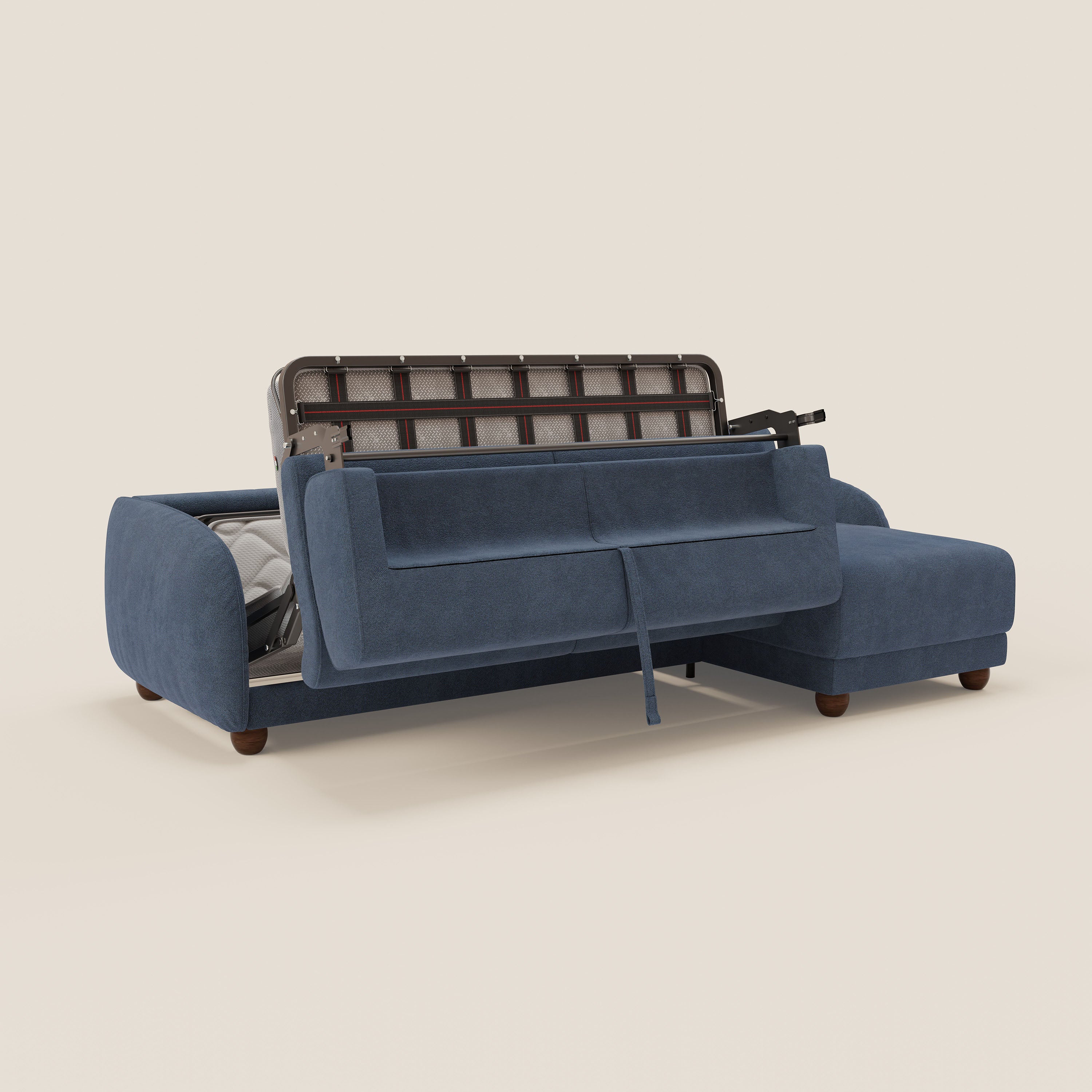 Giglio divano letto angolare con materasso alto 18 cm e penisola contenitore in morbido bouclé impermeabile T07 - divitt.sbs