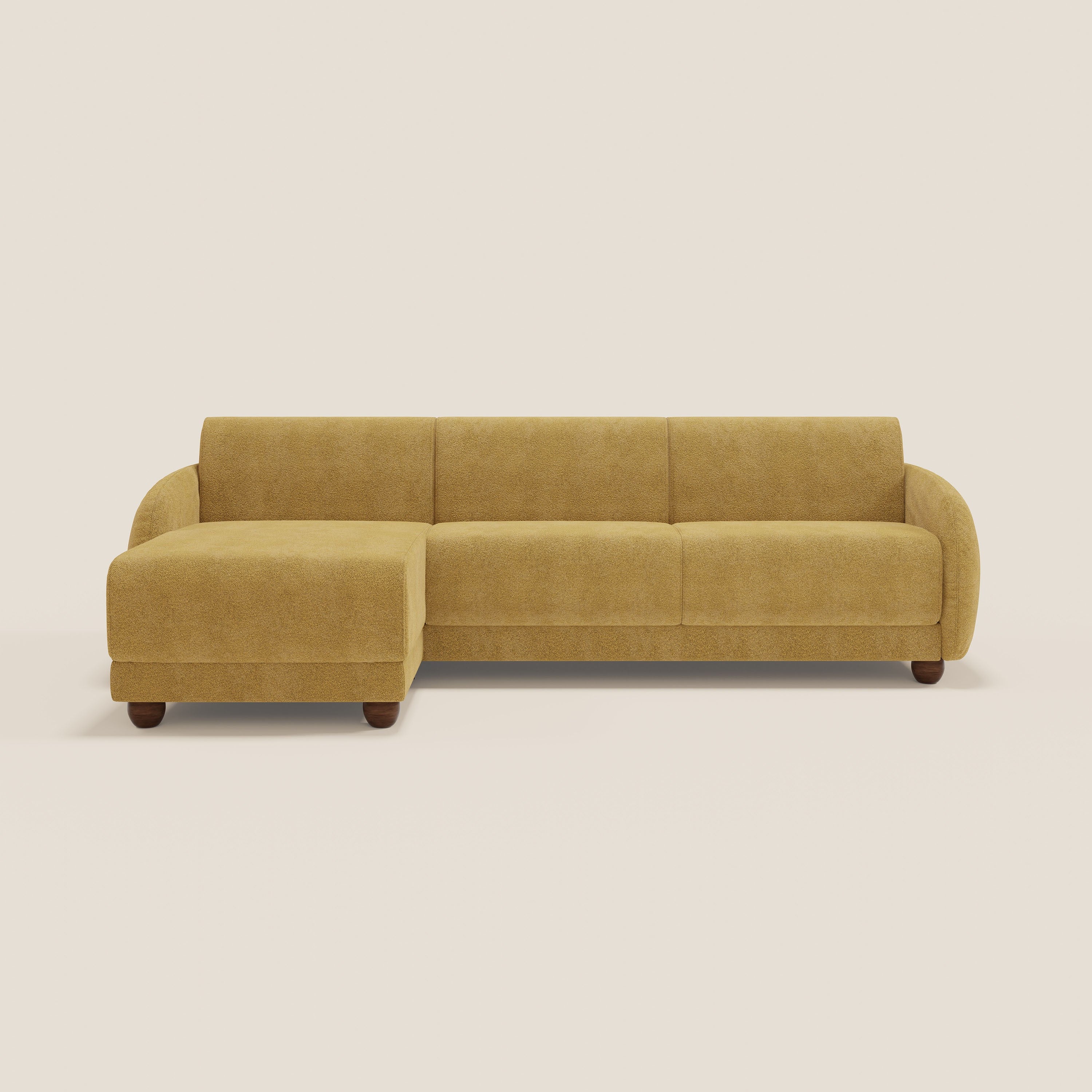 Giglio divano letto angolare con materasso alto 18 cm e penisola contenitore in morbido bouclé impermeabile T07 - divitt.sbs