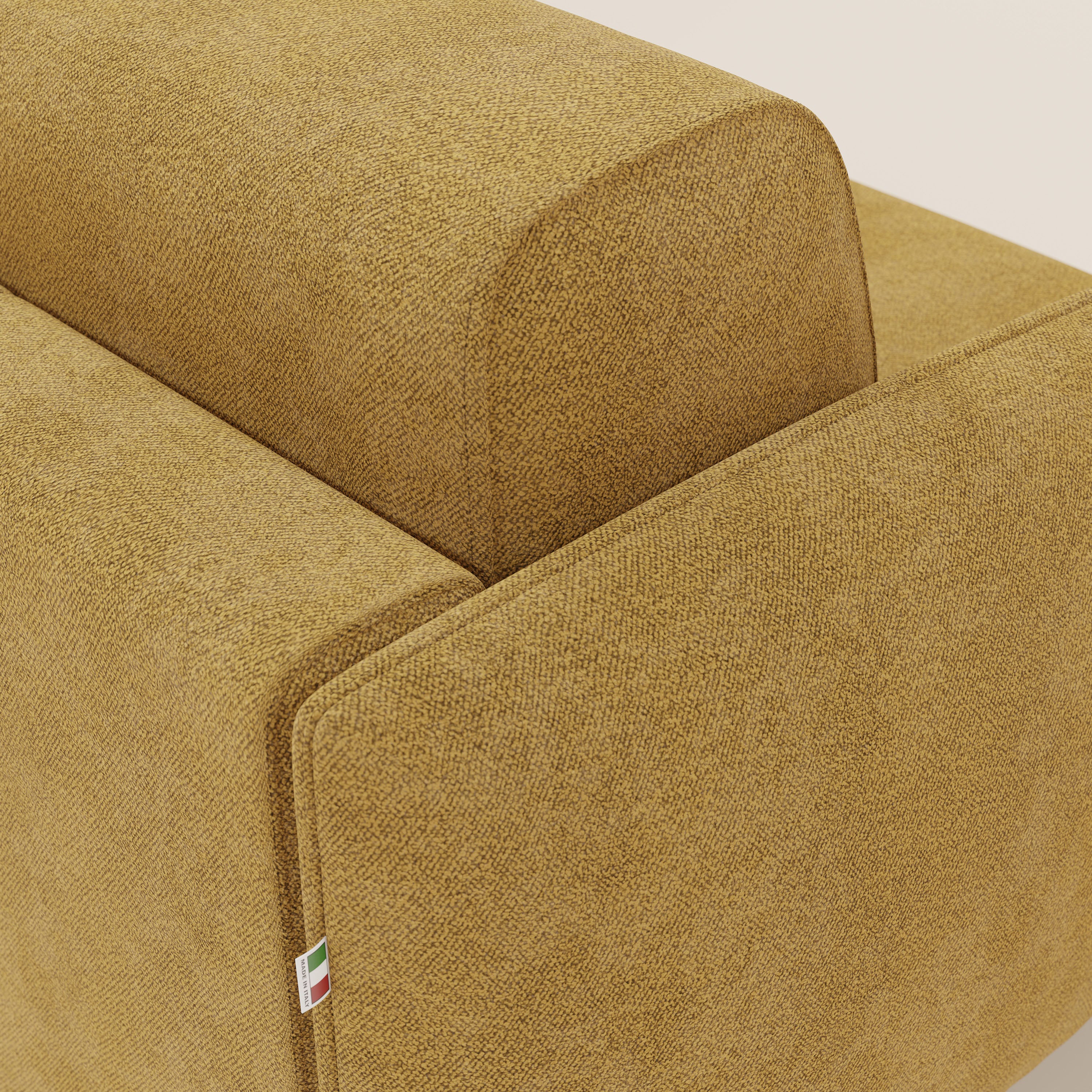 Giglio divano letto angolare con materasso alto 18 cm e penisola contenitore in morbido bouclé impermeabile T07 - divitt.sbs