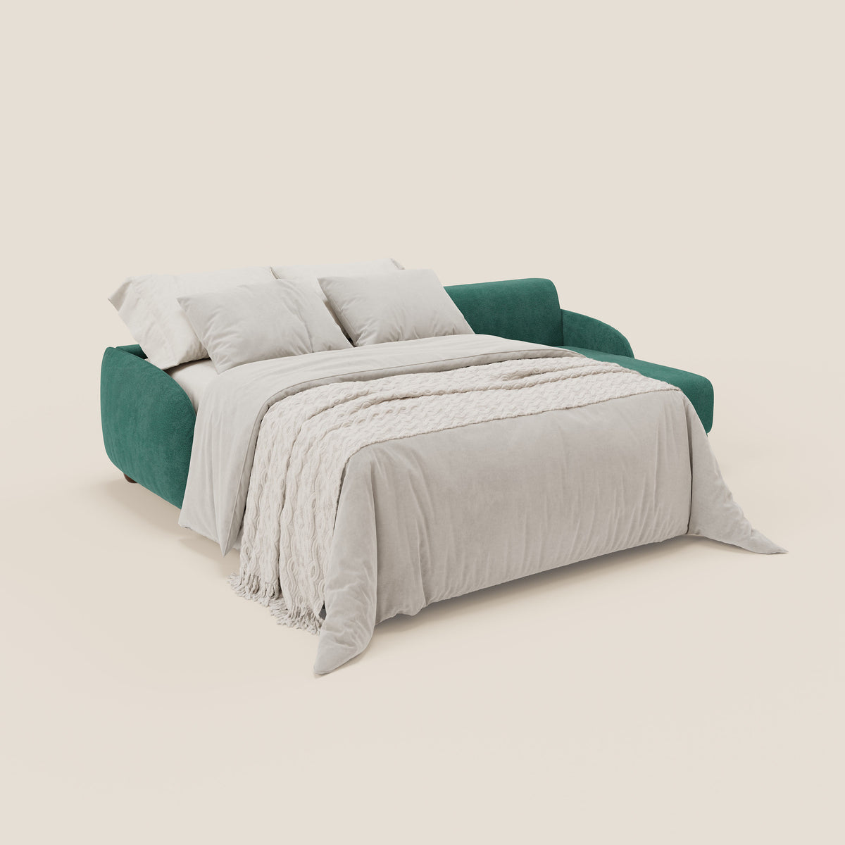 Giglio divano letto angolare con materasso alto 18 cm e penisola contenitore in morbido bouclé impermeabile T07 - divitt.sbs