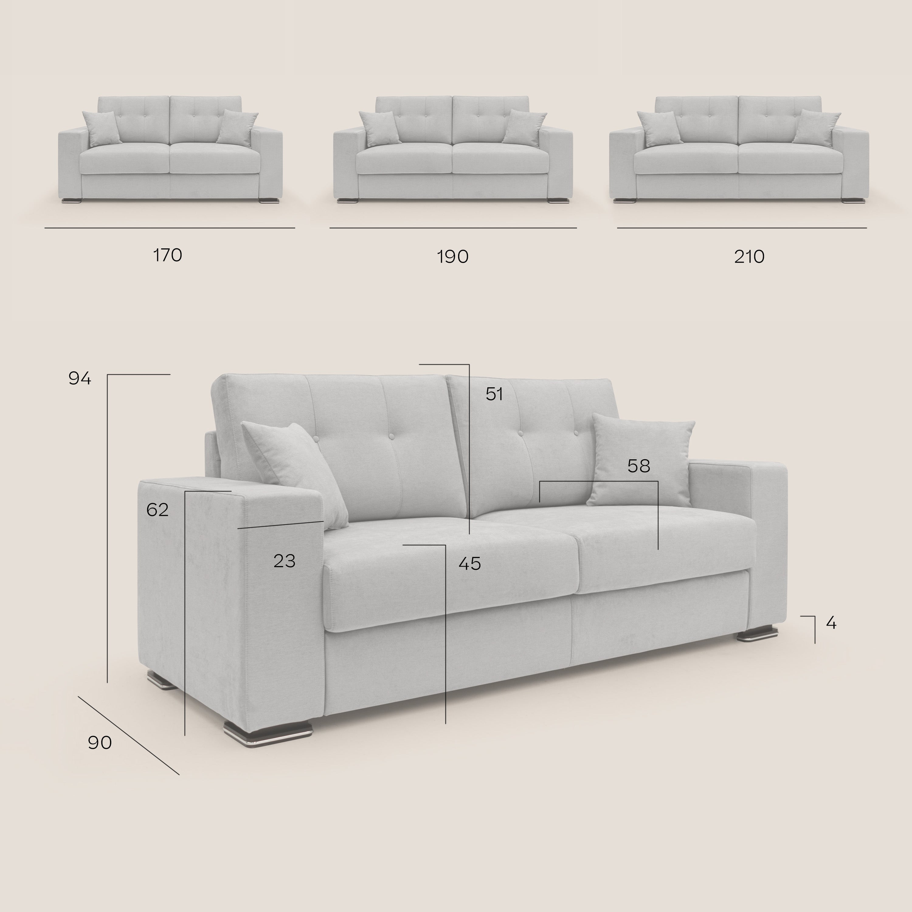 Giove divano in morbido tessuto impermeabile T02 grigio chiaro - divitt.sbs