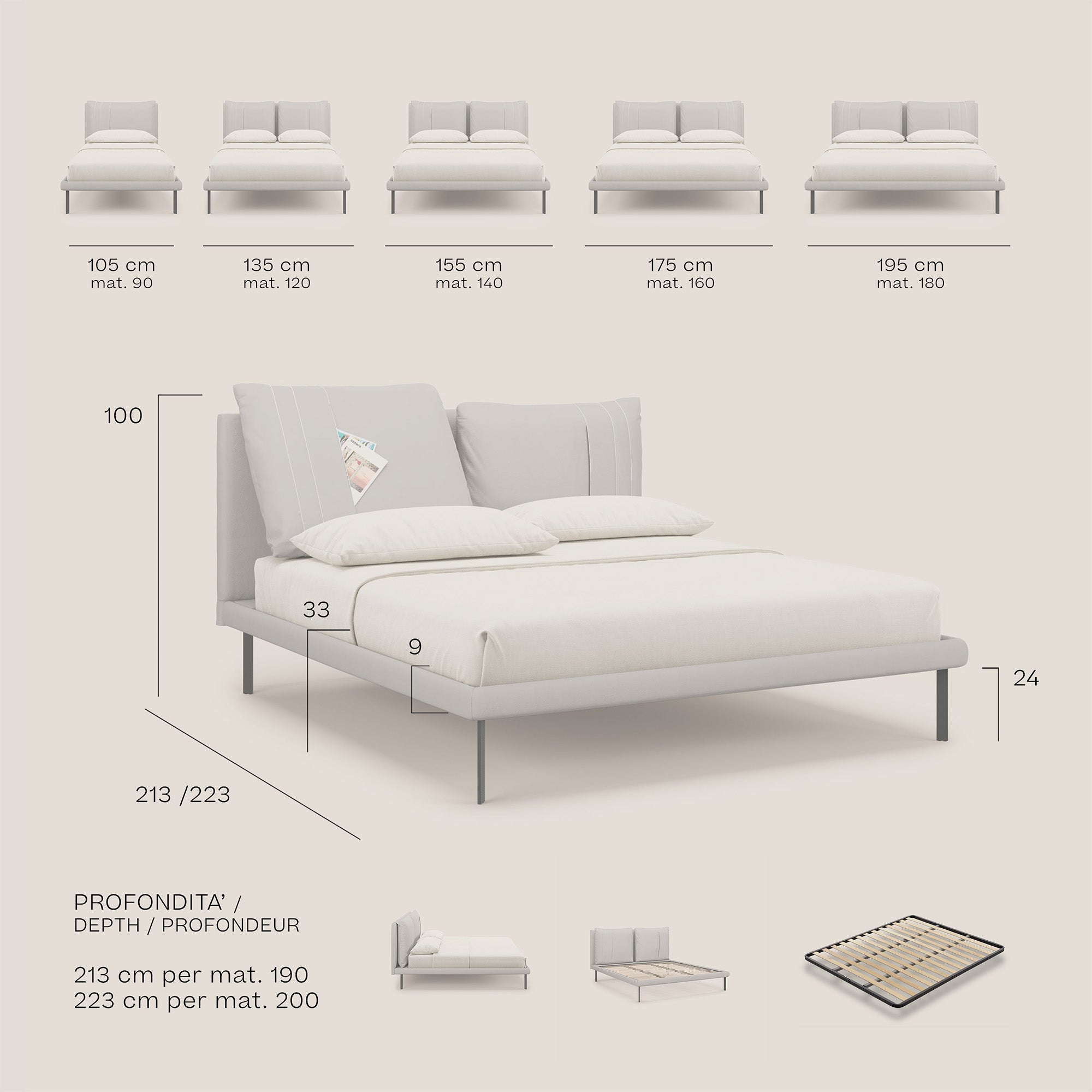Giselle letto moderno con cuscini testata regolabili con tasche in microfibra impermeabile T11 carta da zucchero - divitt.sbs