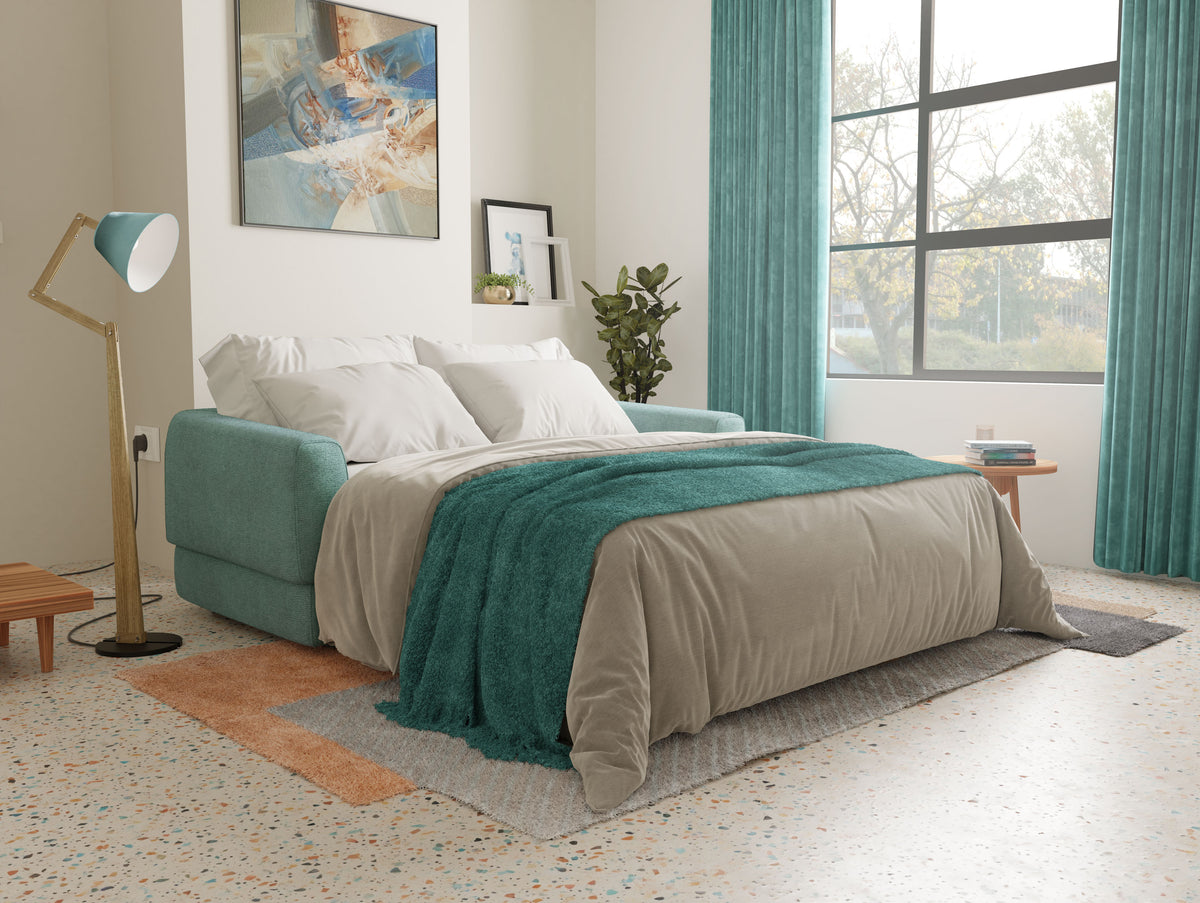 Happy Divano letto matrimoniale con materasso h18 cm in tessuto impermeabile T10 salvia - divitt.sbs