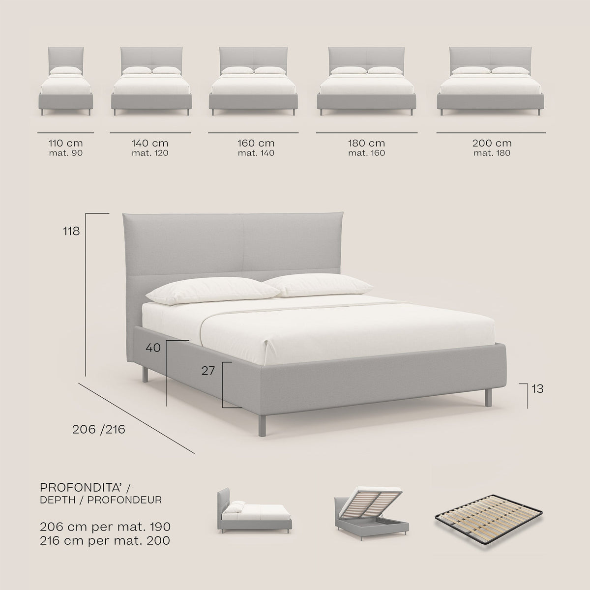 Izumi letto imbottito contenitore con piedi alti in tessuto smacchiabile T05 giallo - divitt.sbs