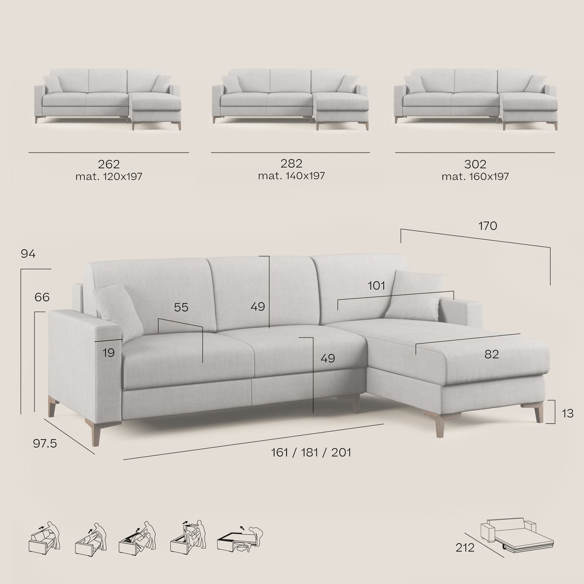 Kafka divano letto angolare in morbido tessuto impermeabile T02 grigio - divitt.sbs