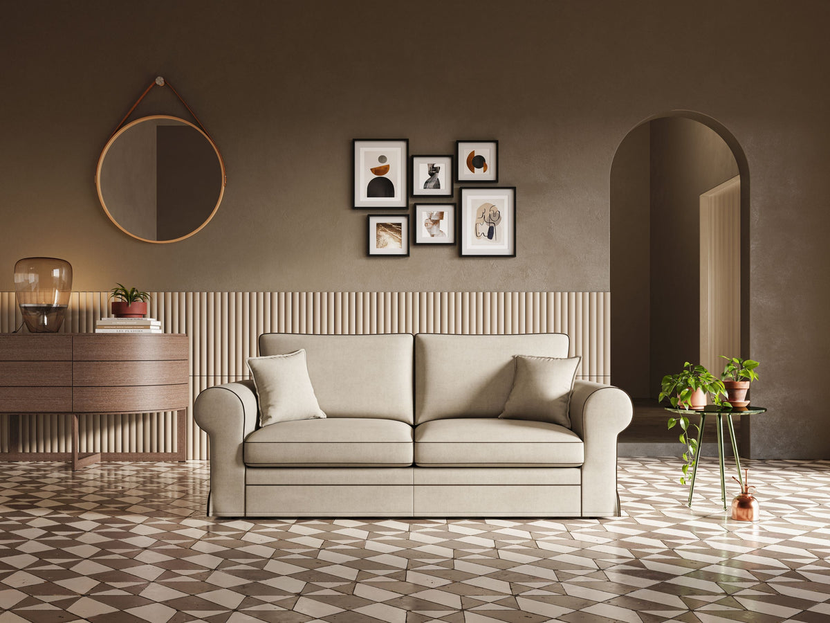 Lady divano classico bicolore in piuma d'oca realizzato con tessuto impermeabile T02 panna - marrone - divitt.sbs