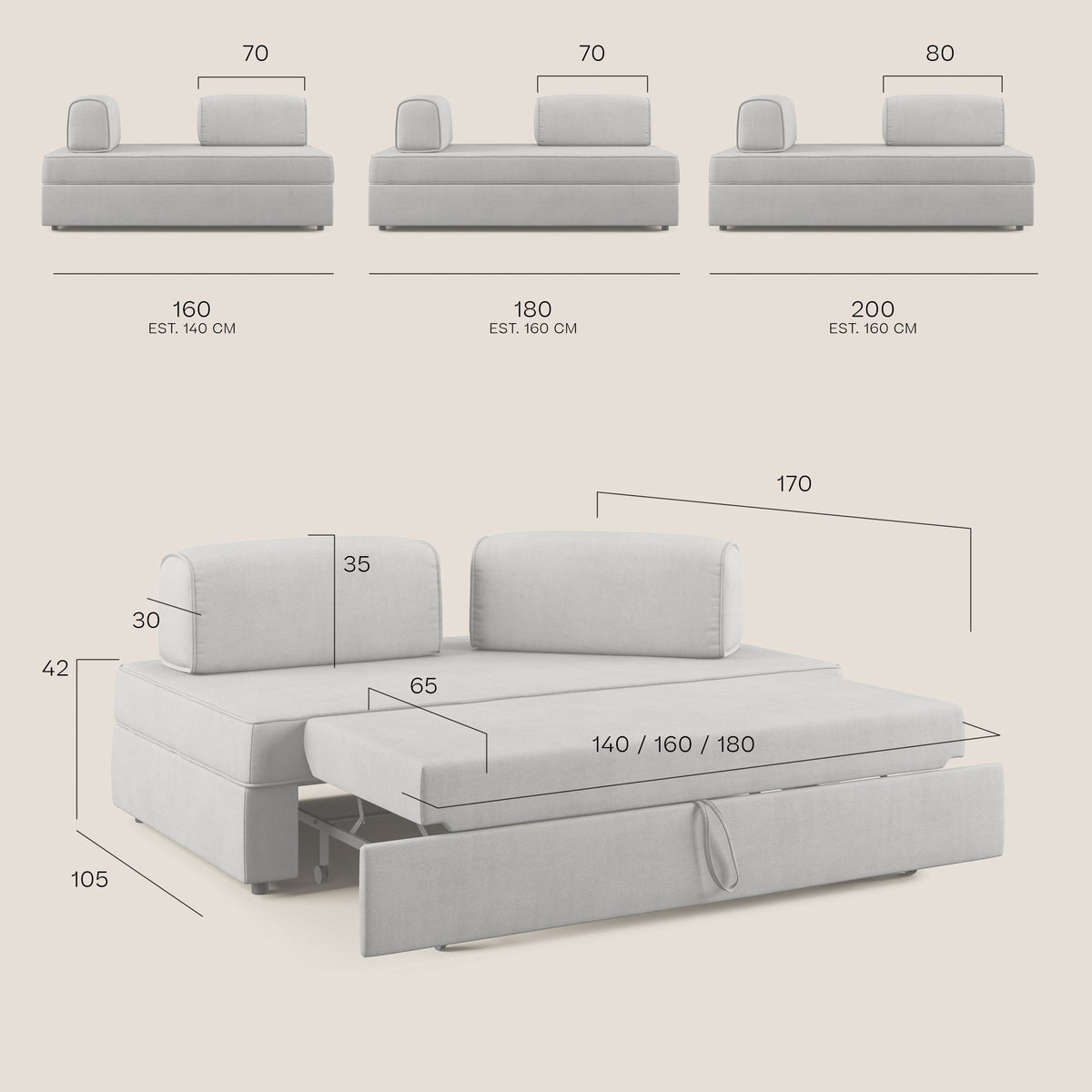 Liberty divano con pouf estraibile e schienali movibili in tessuto morbido impermeabile T02 panna - divitt.sbs