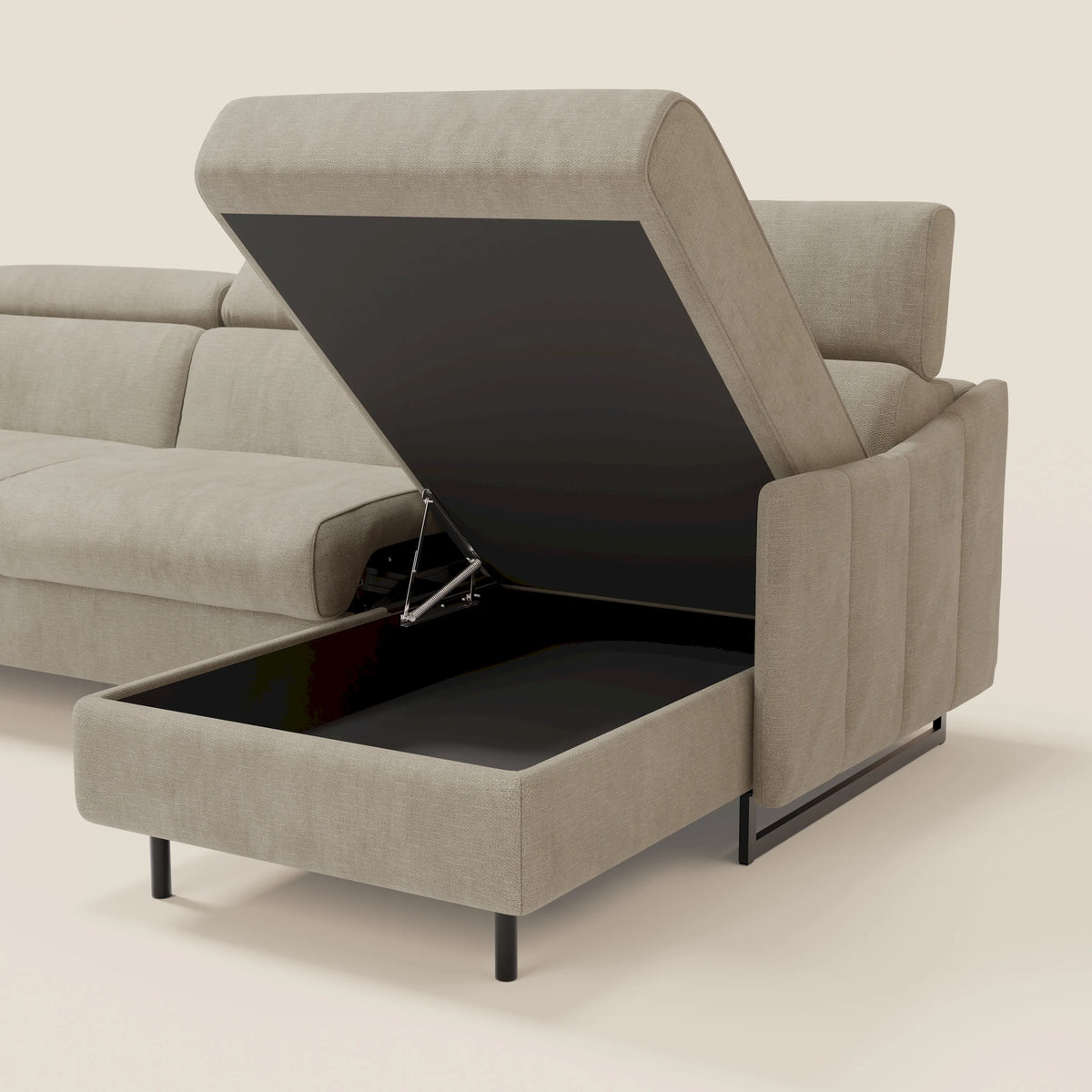 Loto Divano Letto Angolare con Penisola contenitore, Poggiatesta, Materasso Alto H18 in morbido tessuto impermeabile T14 - divitt.sbs