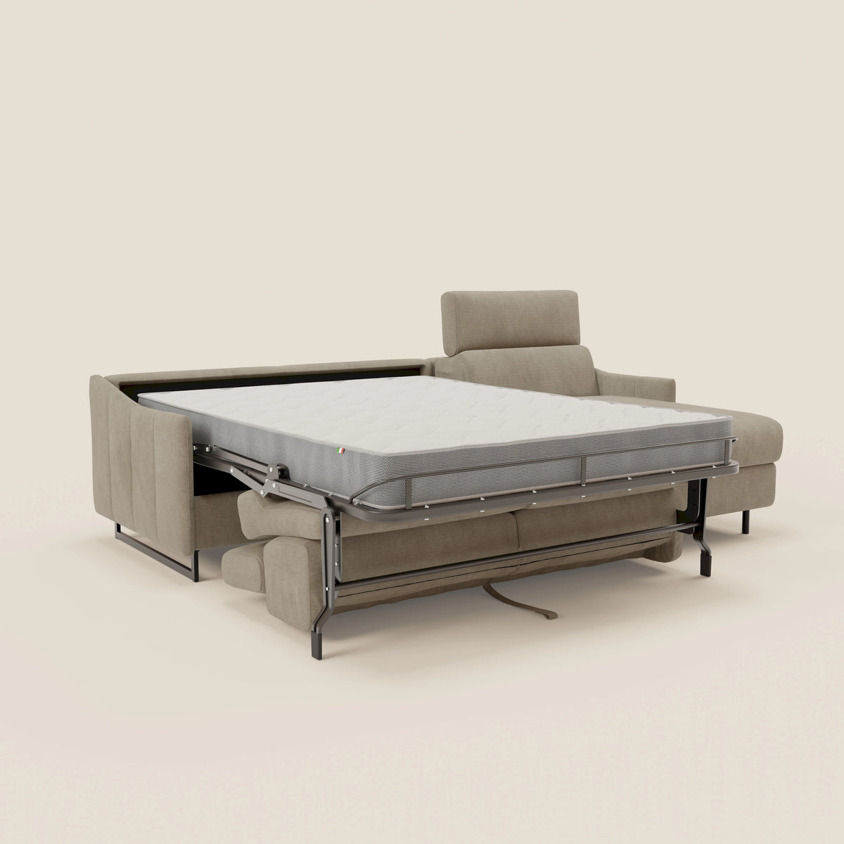 Loto Divano Letto Angolare con Penisola contenitore, Poggiatesta, Materasso Alto H18 in morbido tessuto impermeabile T14 - divitt.sbs