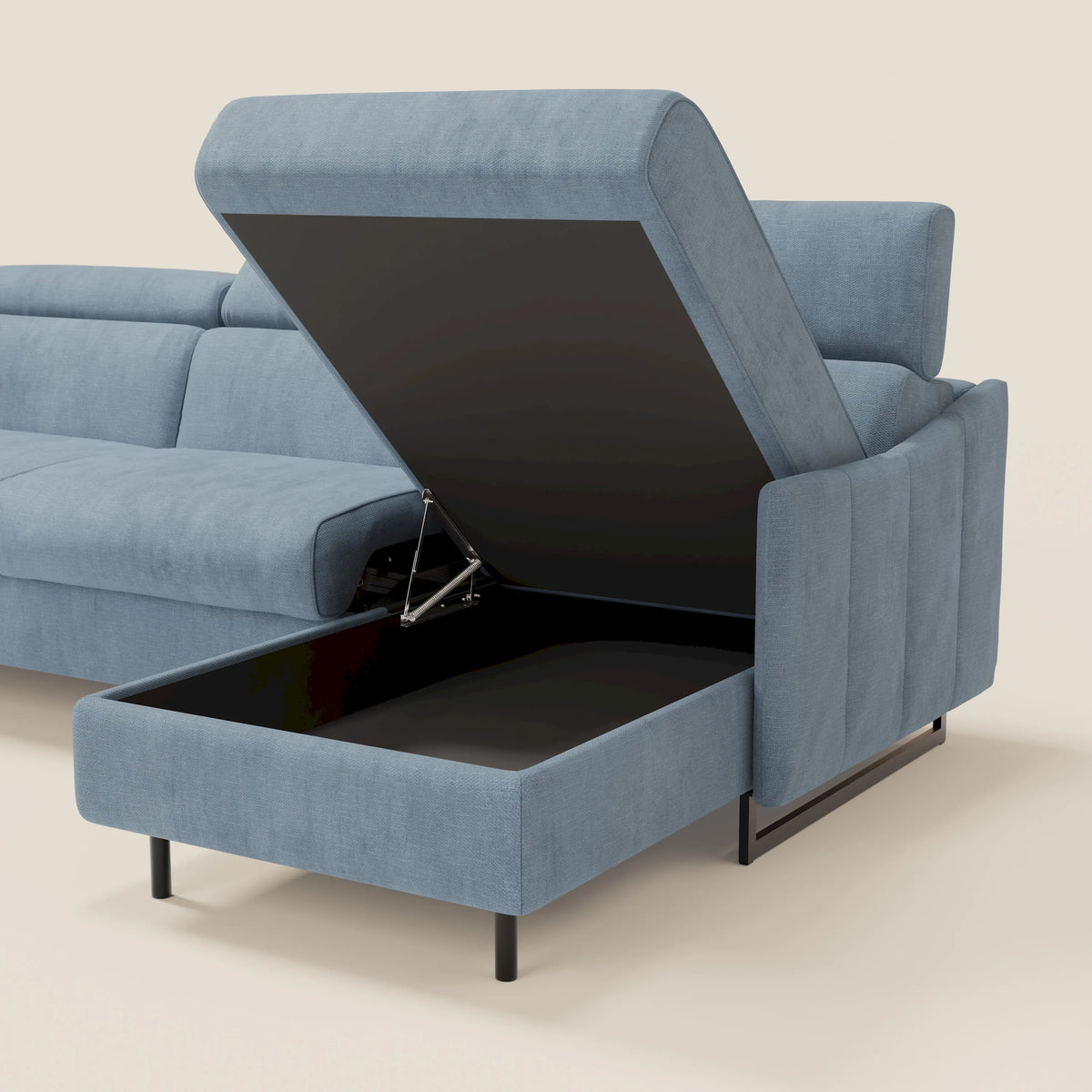 Loto Divano Letto Angolare con Penisola contenitore, Poggiatesta, Materasso Alto H18 in morbido tessuto impermeabile T14 - divitt.sbs