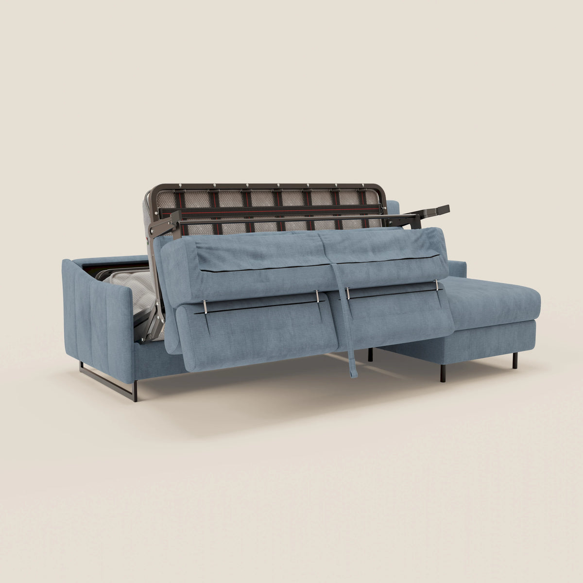 Loto Divano Letto Angolare con Penisola contenitore, Poggiatesta, Materasso Alto H18 in morbido tessuto impermeabile T14 - divitt.sbs