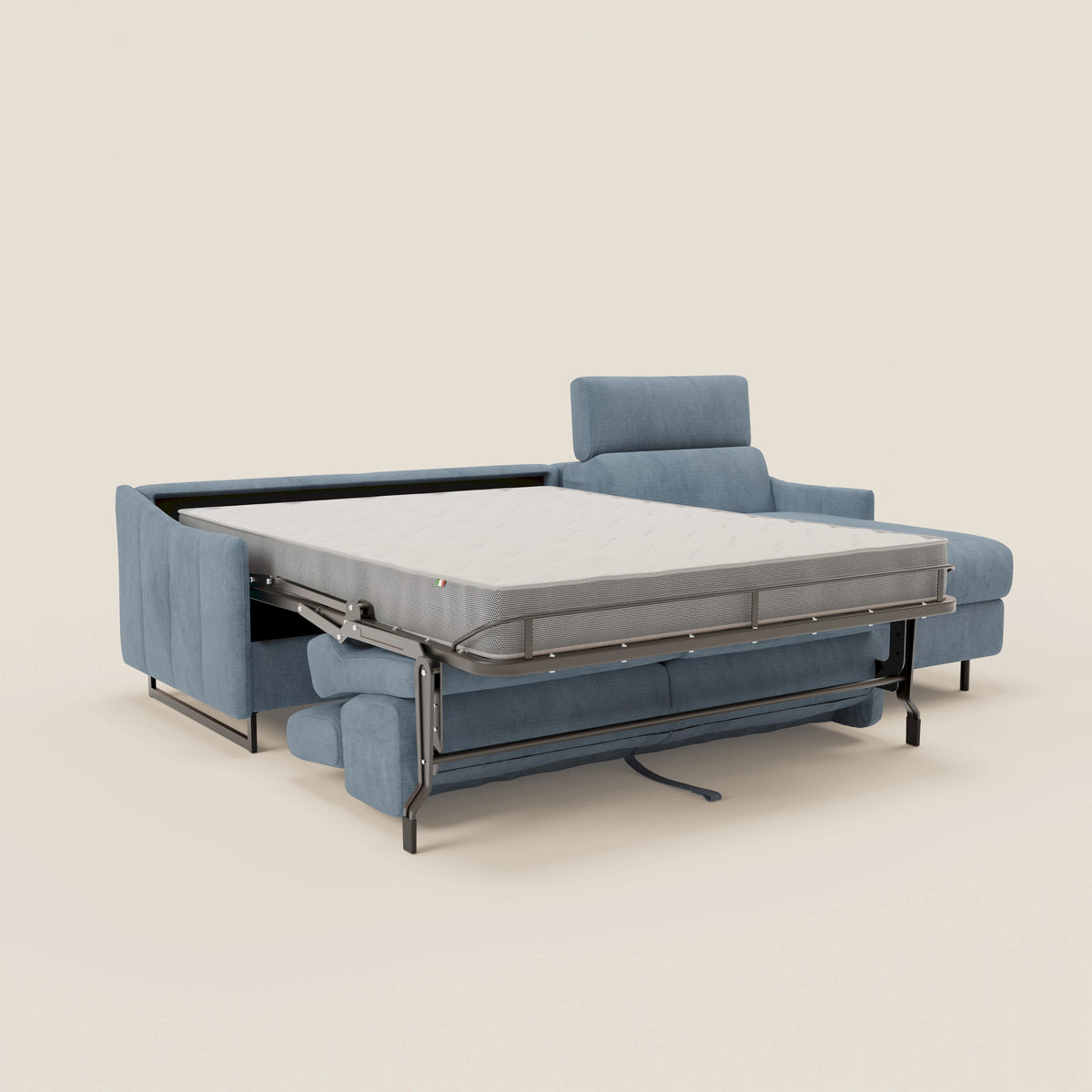 Loto Divano Letto Angolare con Penisola contenitore, Poggiatesta, Materasso Alto H18 in morbido tessuto impermeabile T14 - divitt.sbs