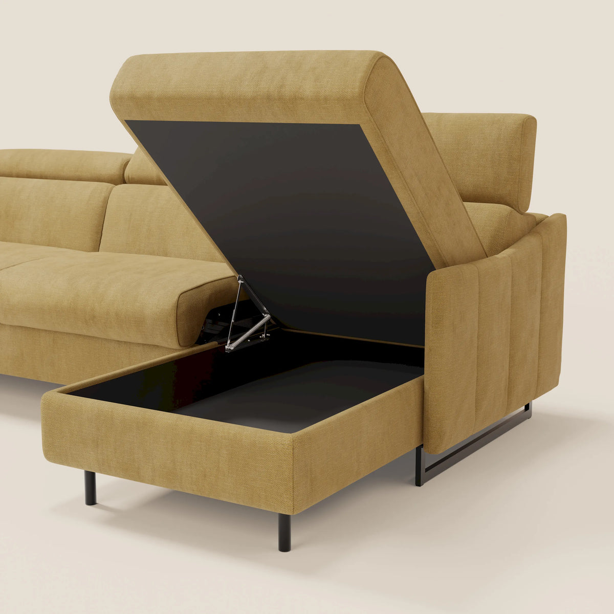 Loto Divano Letto Angolare con Penisola contenitore, Poggiatesta, Materasso Alto H18 in morbido tessuto impermeabile T14 - divitt.sbs
