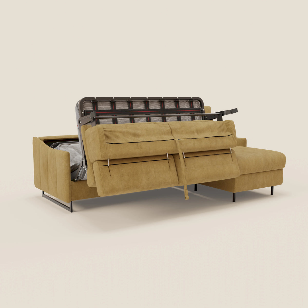 Loto Divano Letto Angolare con Penisola contenitore, Poggiatesta, Materasso Alto H18 in morbido tessuto impermeabile T14 - divitt.sbs