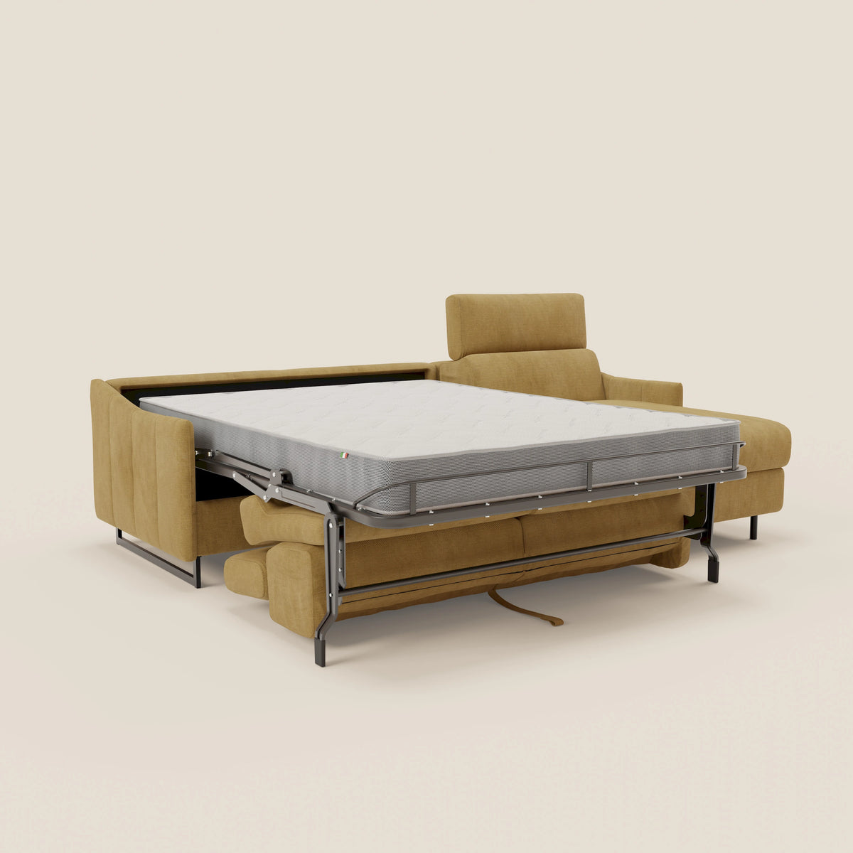 Loto Divano Letto Angolare con Penisola contenitore, Poggiatesta, Materasso Alto H18 in morbido tessuto impermeabile T14 - divitt.sbs