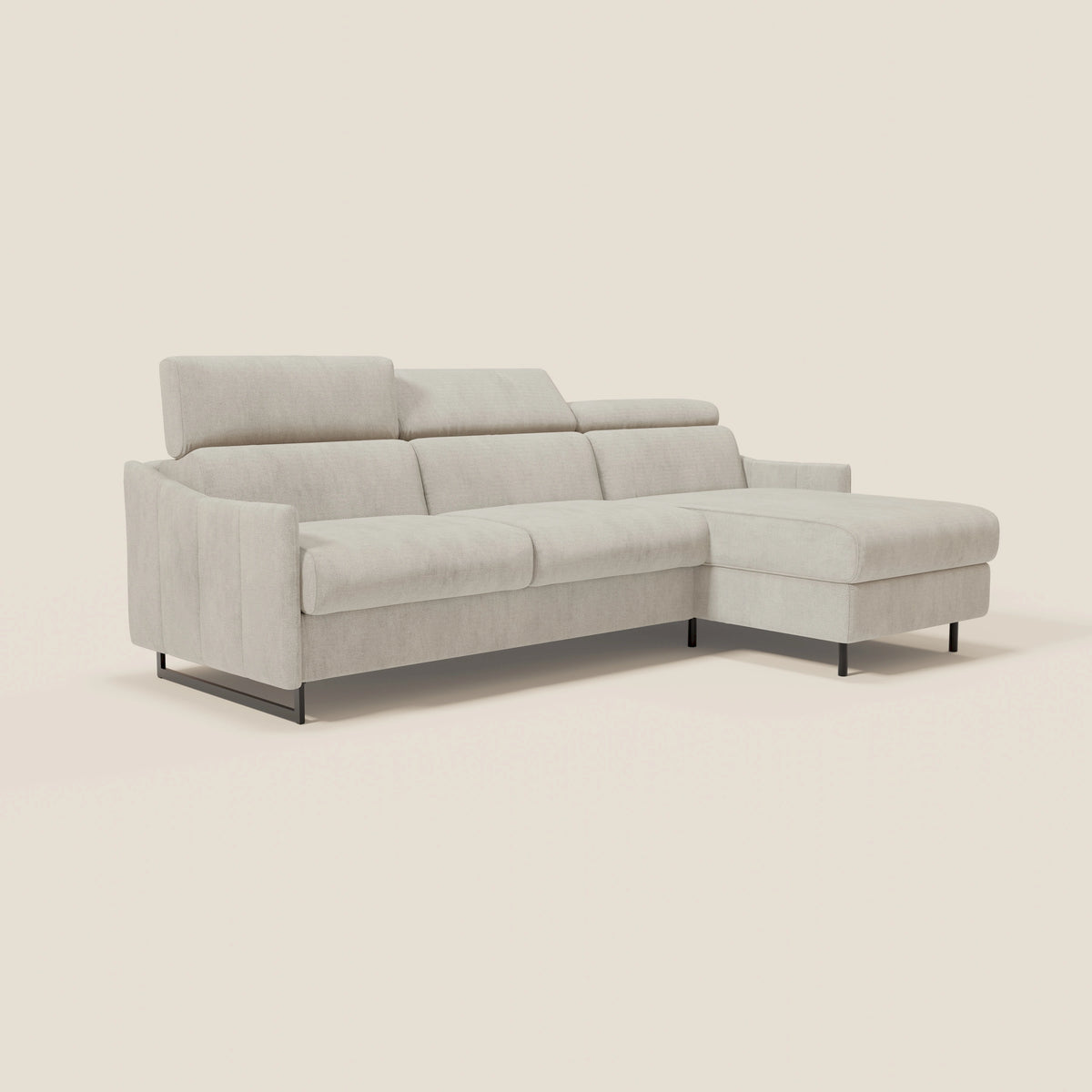 Loto Divano Letto Angolare con Penisola contenitore, Poggiatesta, Materasso Alto H18 in morbido tessuto impermeabile T14 - divitt.sbs
