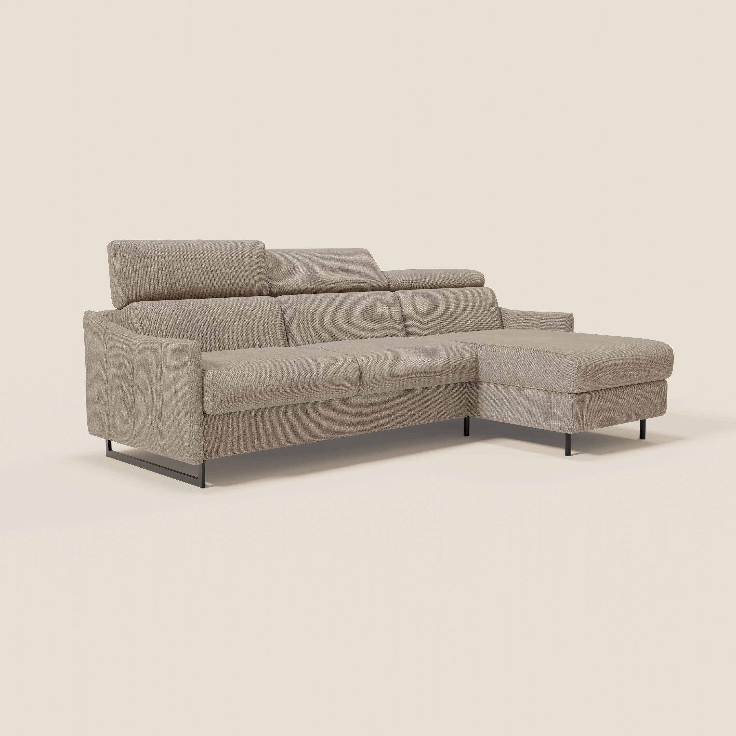 Loto Divano Letto Angolare con Penisola contenitore, Poggiatesta, Materasso Alto H18 in morbido tessuto impermeabile T14 - divitt.sbs