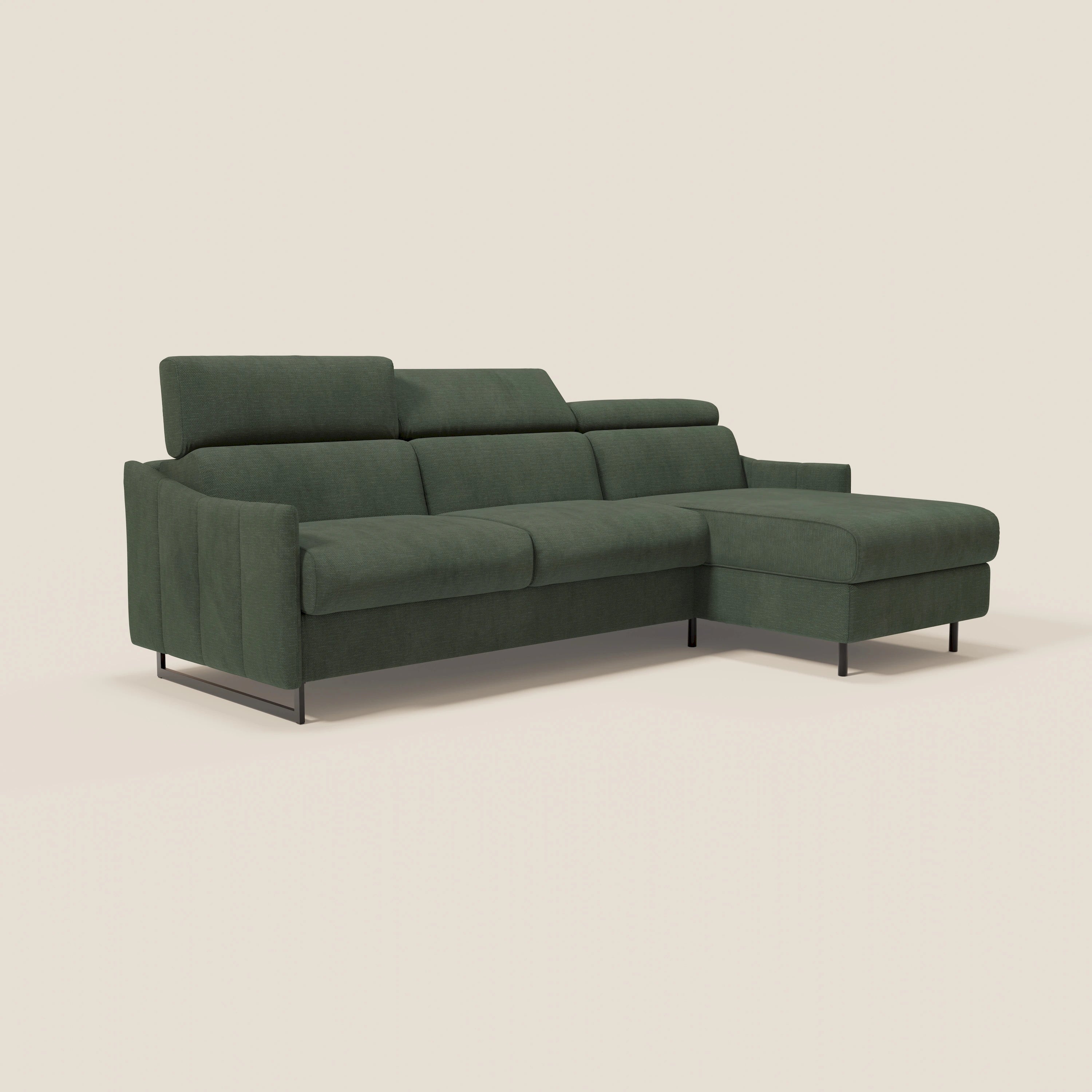 Loto Divano Letto Angolare con Penisola contenitore, Poggiatesta, Materasso Alto H18 in morbido tessuto impermeabile T14 - divitt.sbs