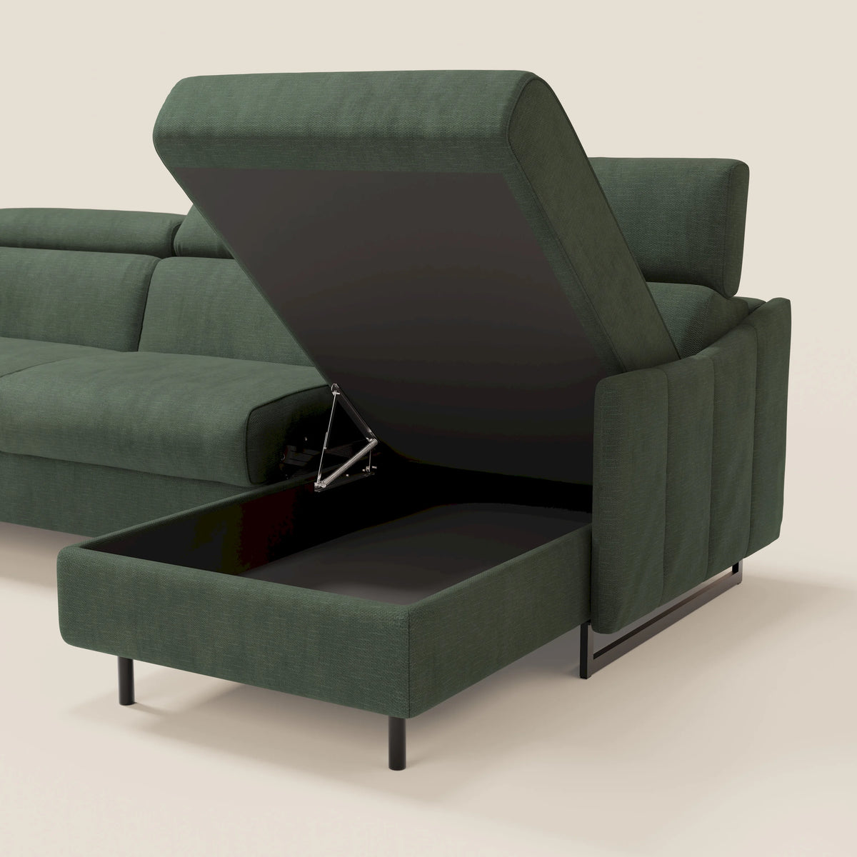 Loto Divano Letto Angolare con Penisola contenitore, Poggiatesta, Materasso Alto H18 in morbido tessuto impermeabile T14 - divitt.sbs