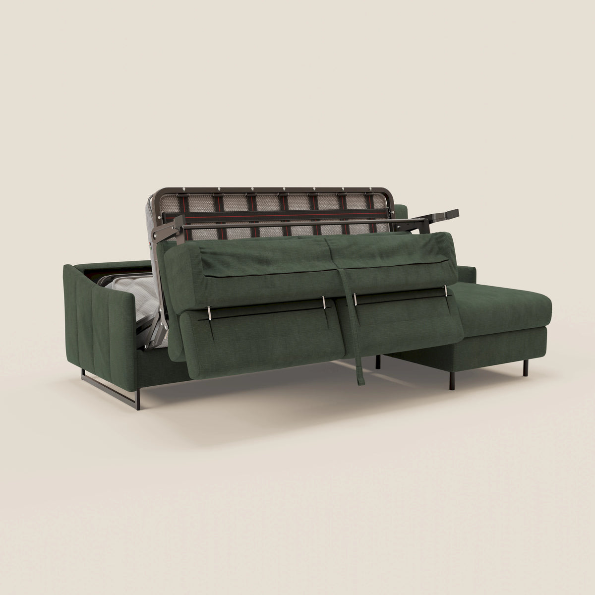 Loto Divano Letto Angolare con Penisola contenitore, Poggiatesta, Materasso Alto H18 in morbido tessuto impermeabile T14 - divitt.sbs
