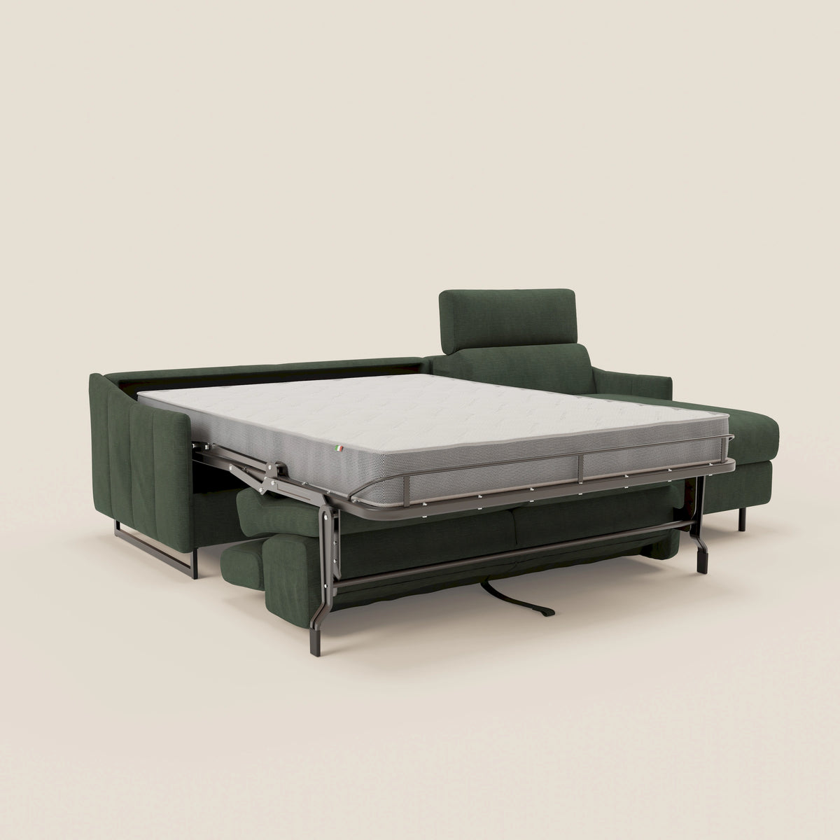 Loto Divano Letto Angolare con Penisola contenitore, Poggiatesta, Materasso Alto H18 in morbido tessuto impermeabile T14 - divitt.sbs