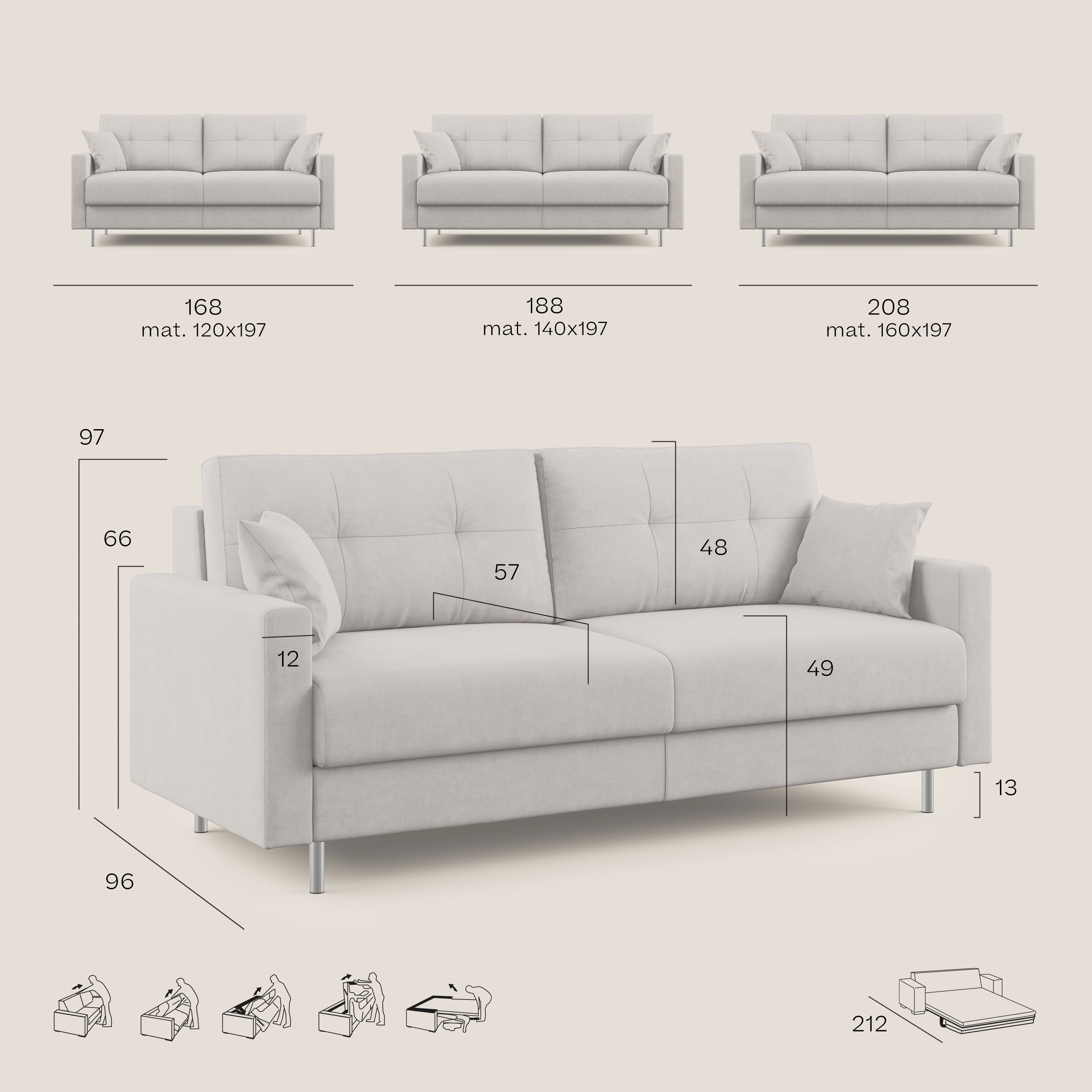 Megan divano letto matrimoniale in microfibra smacchiabile T11 grigio - divitt.sbs