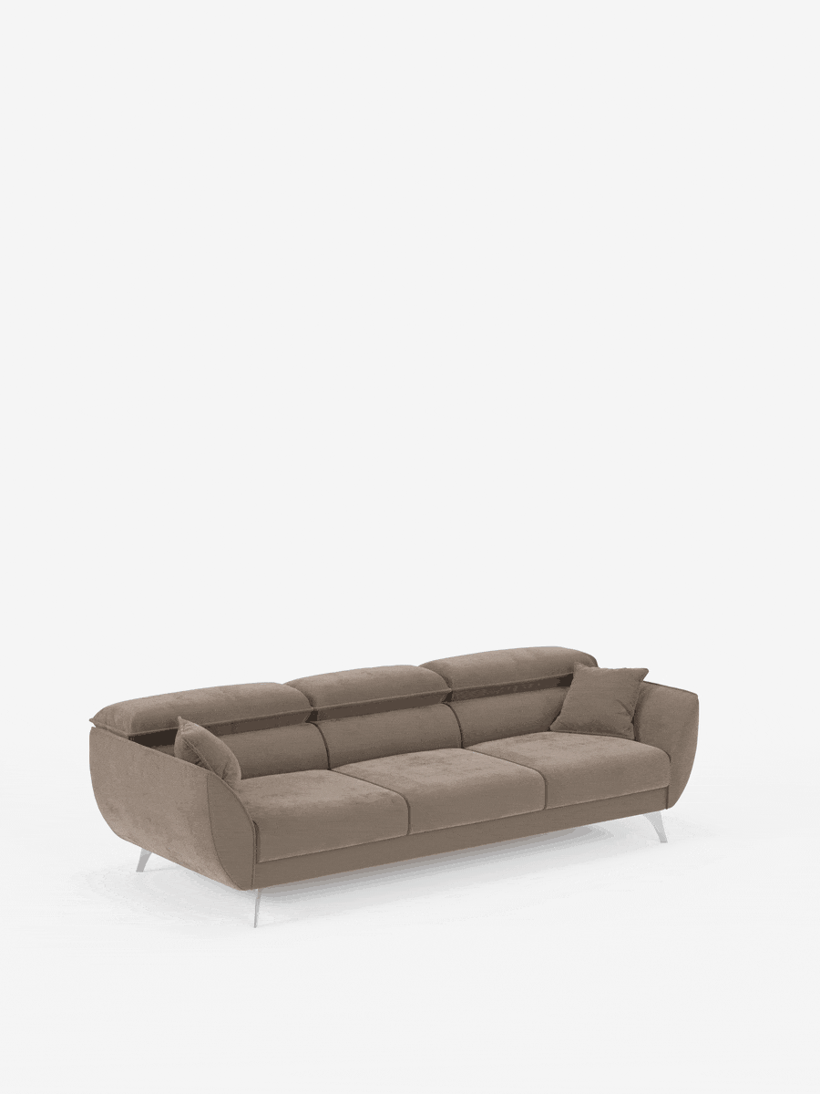 Michelangelo 4 Posti – Divano con 3 sedute estensibili e poggiatesta reclinabili in elegante tessuto vellutino smacchiabile T30