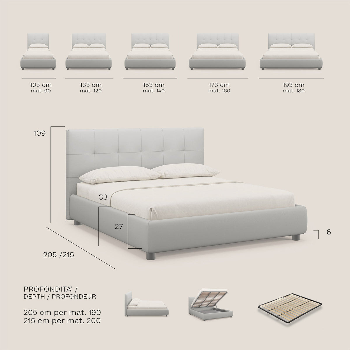 Minato letto imbottito contenitore con testata trapuntata in ecopelle impermeabile T04 rosso - divitt.sbs