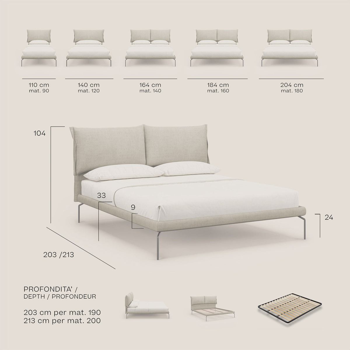 Bice letto imbottito con cuscini e piedi alti in metallo in tessuto impermeabile T02 rosso - divitt.sbs