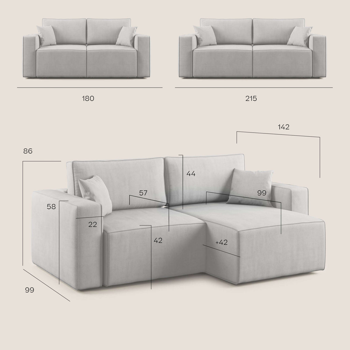 Morfeo divano con sedute estraibili in morbido tessuto impermeabile T02 beige - divitt.sbs