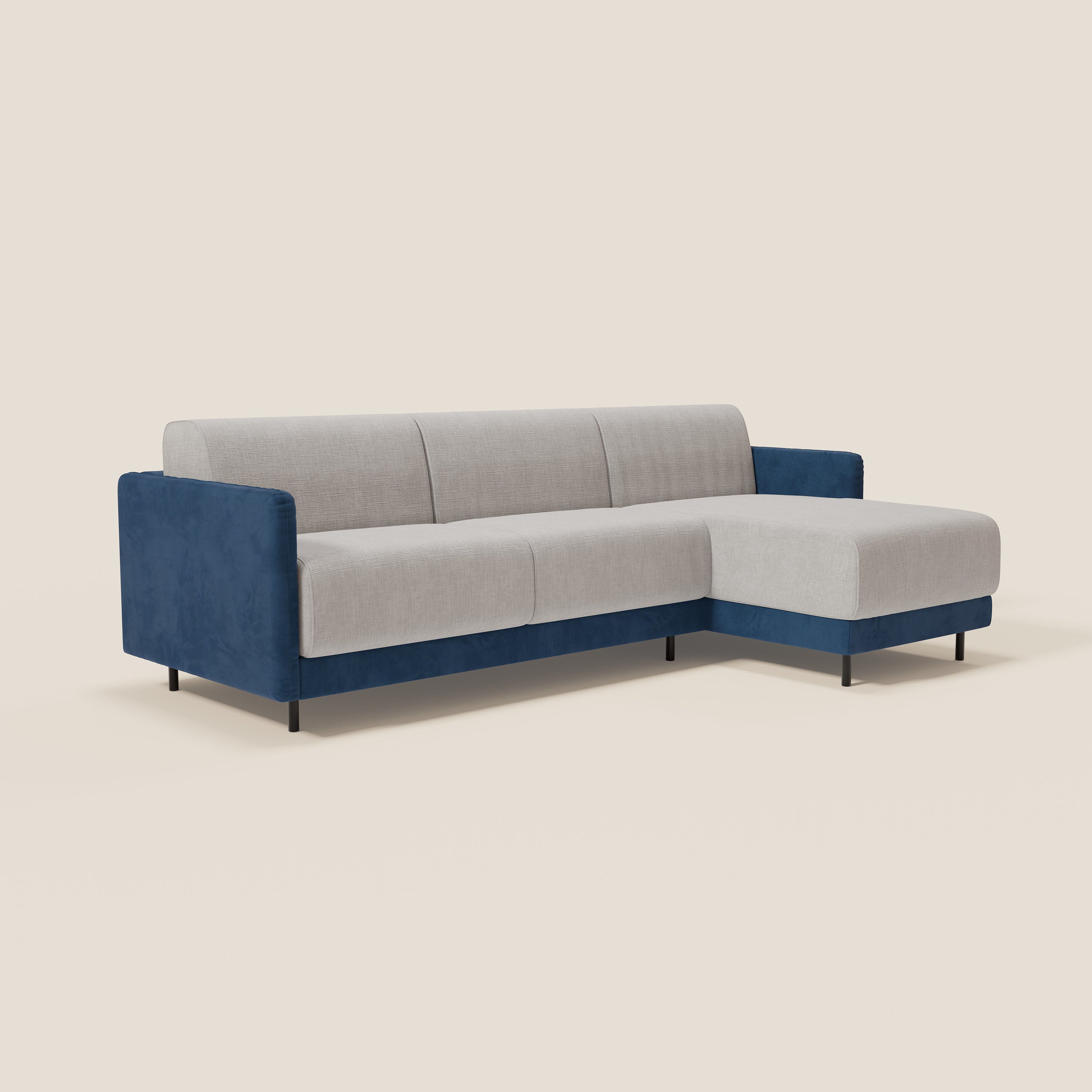 Narciso divano letto angolare con materasso alto 18 cm e penisola contenitore in tessuto bicolore impermeabile T11 e T06 - divitt.sbs