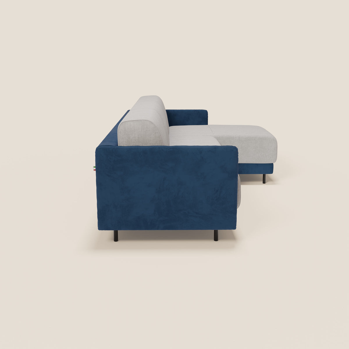 Narciso divano letto angolare con materasso alto 18 cm e penisola contenitore in tessuto bicolore impermeabile T11 e T06 - divitt.sbs