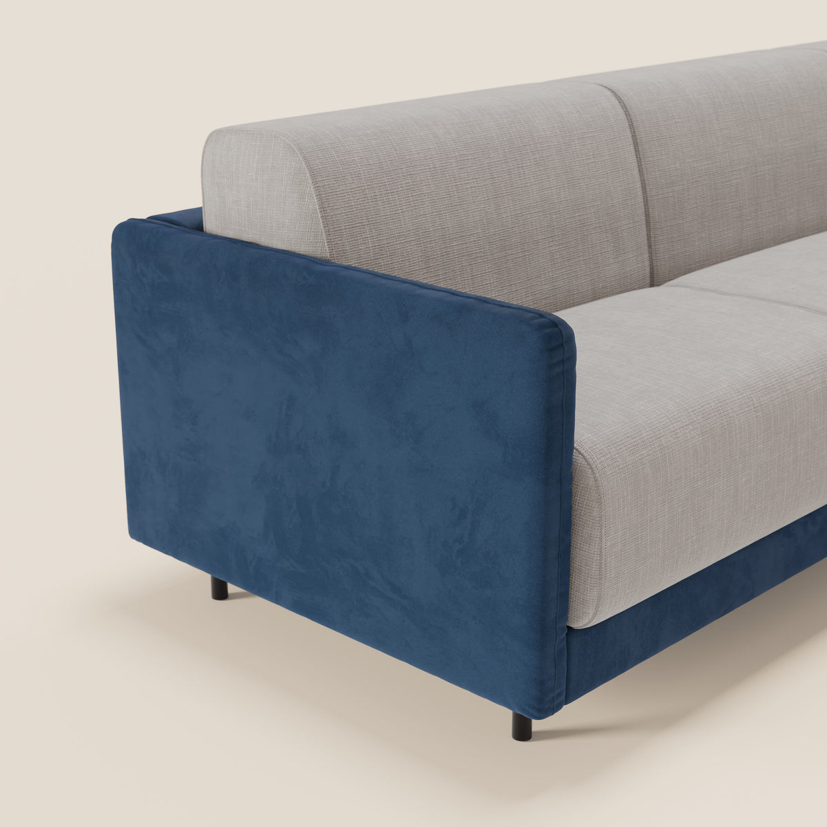 Narciso divano letto angolare con materasso alto 18 cm e penisola contenitore in tessuto bicolore impermeabile T11 e T06 - divitt.sbs