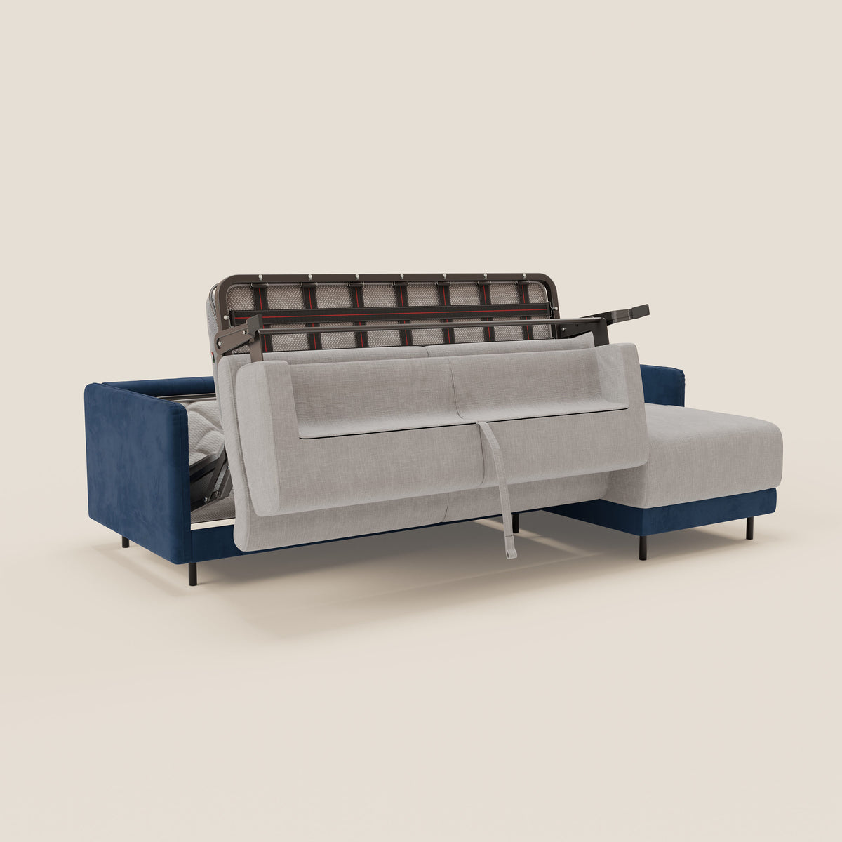 Narciso divano letto angolare con materasso alto 18 cm e penisola contenitore in tessuto bicolore impermeabile T11 e T06 - divitt.sbs