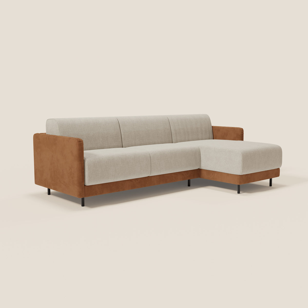 Narciso divano letto angolare con materasso alto 18 cm e penisola contenitore in tessuto bicolore impermeabile T11 e T06 - divitt.sbs