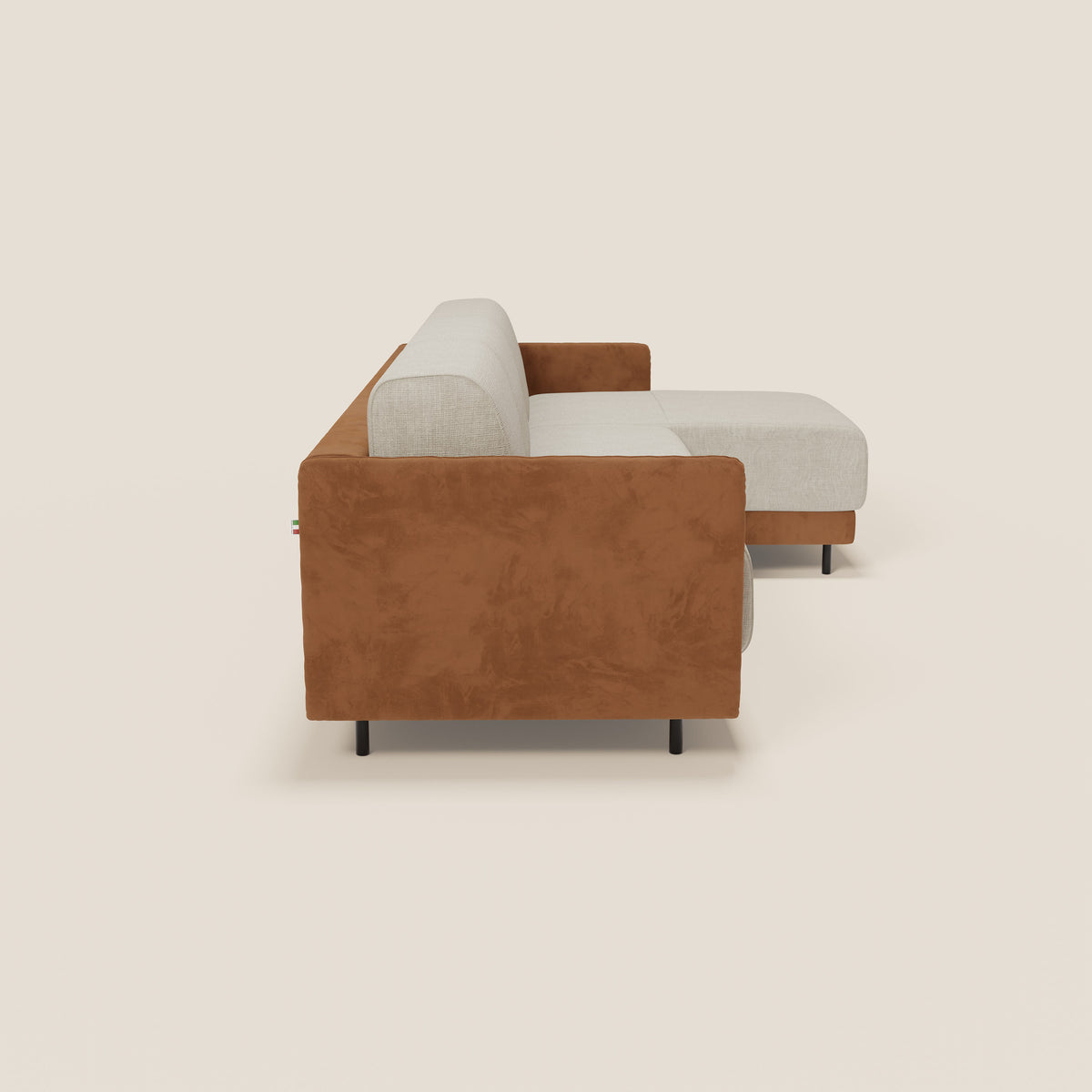 Narciso divano letto angolare con materasso alto 18 cm e penisola contenitore in tessuto bicolore impermeabile T11 e T06 - divitt.sbs
