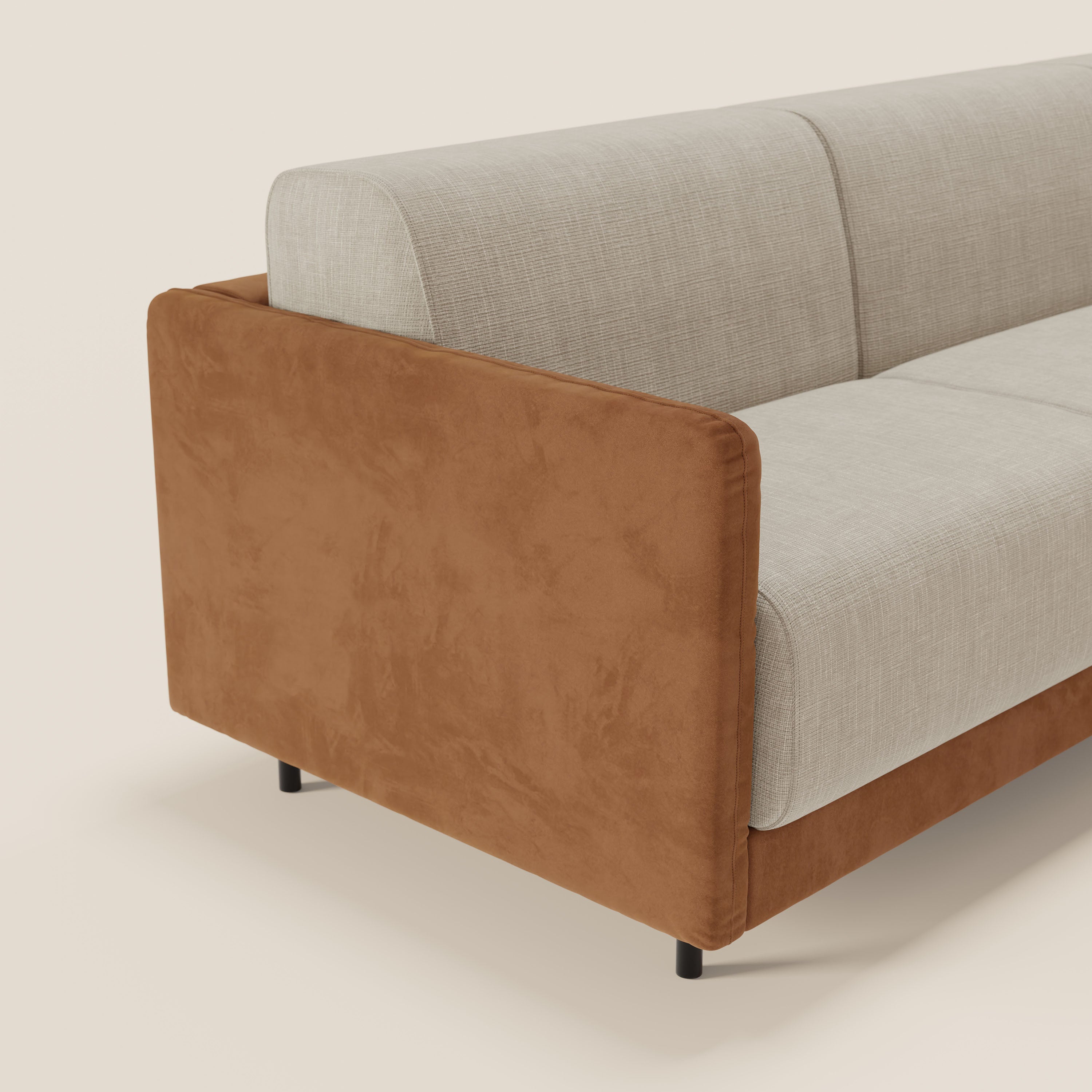 Narciso divano letto angolare con materasso alto 18 cm e penisola contenitore in tessuto bicolore impermeabile T11 e T06 - divitt.sbs