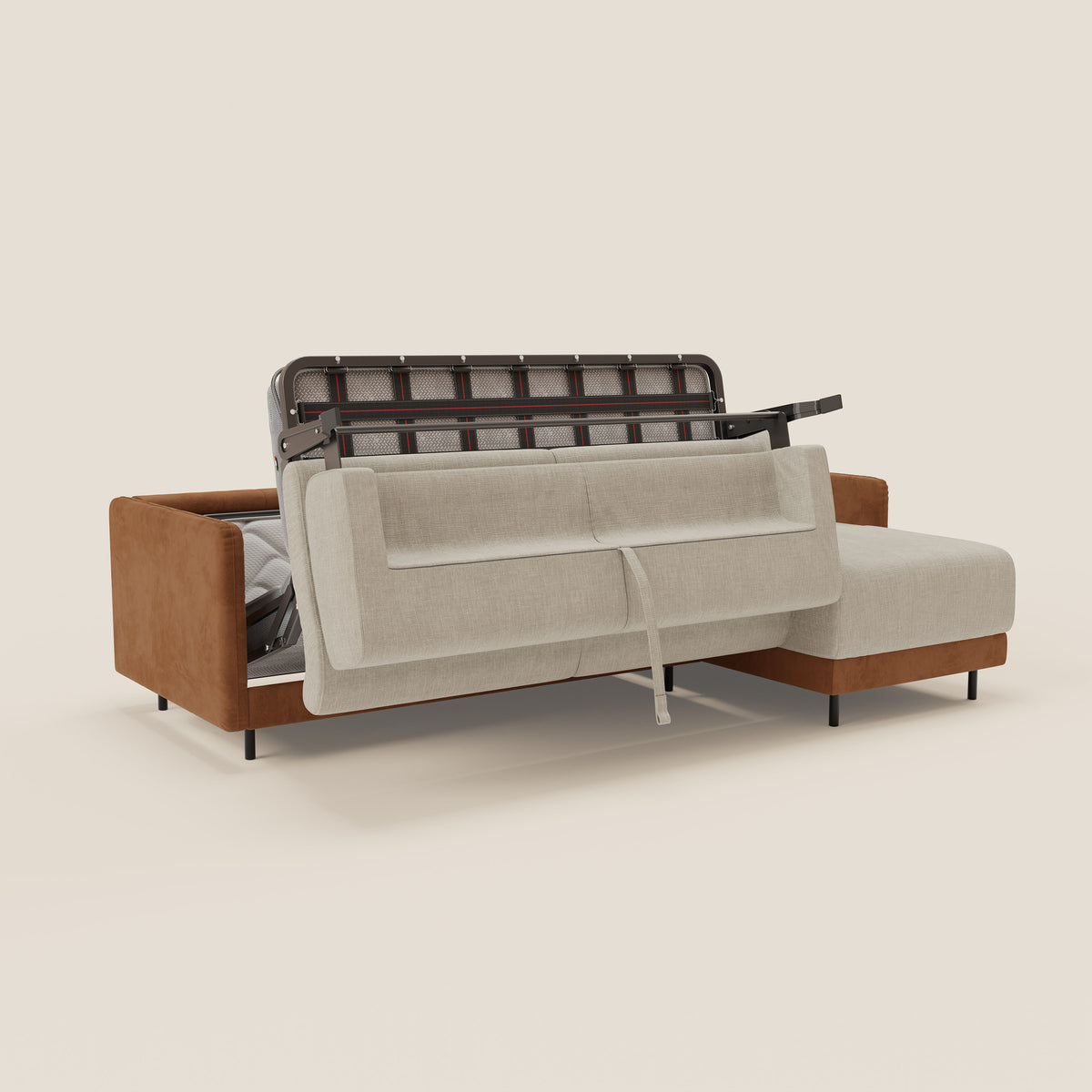 Narciso divano letto angolare con materasso alto 18 cm e penisola contenitore in tessuto bicolore impermeabile T11 e T06 - divitt.sbs