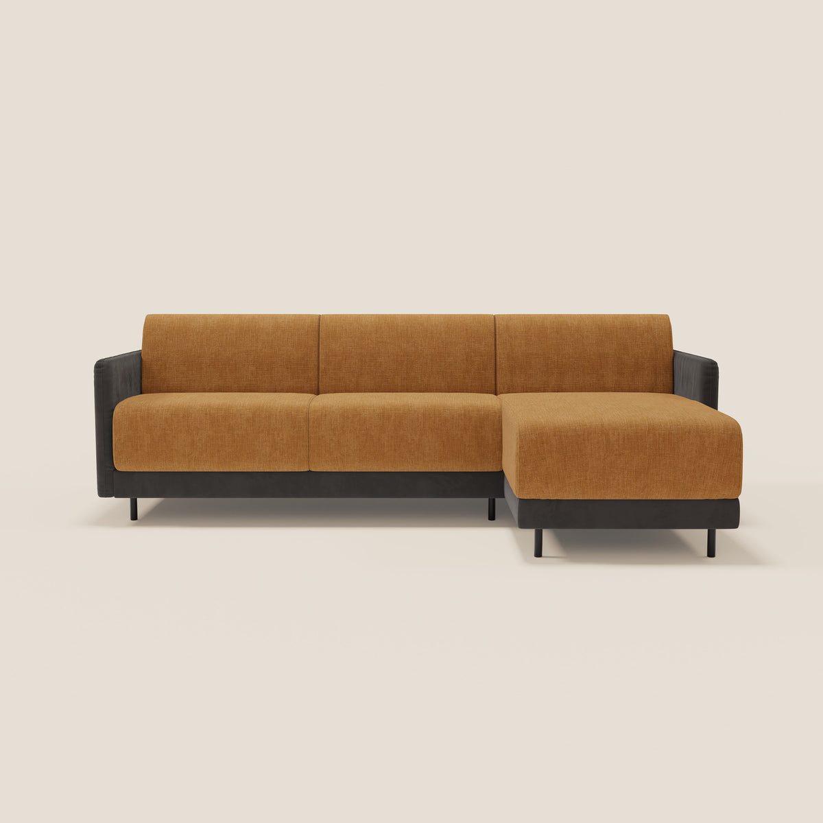 Narciso divano letto angolare con materasso alto 18 cm e penisola contenitore in tessuto bicolore impermeabile T11 e T06 - divitt.sbs