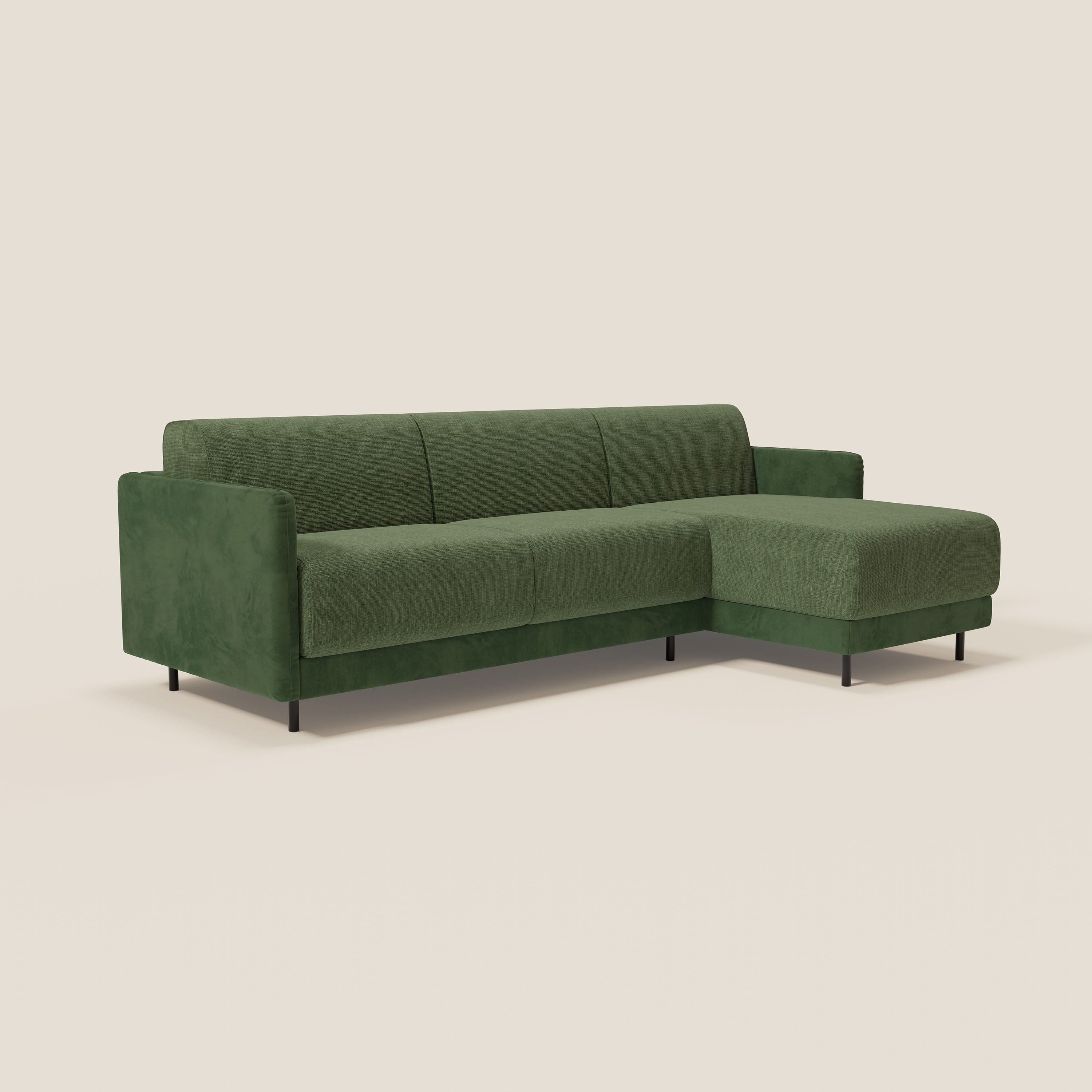 Narciso divano letto angolare con materasso alto 18 cm e penisola contenitore in tessuto bicolore impermeabile T11 e T06 - divitt.sbs