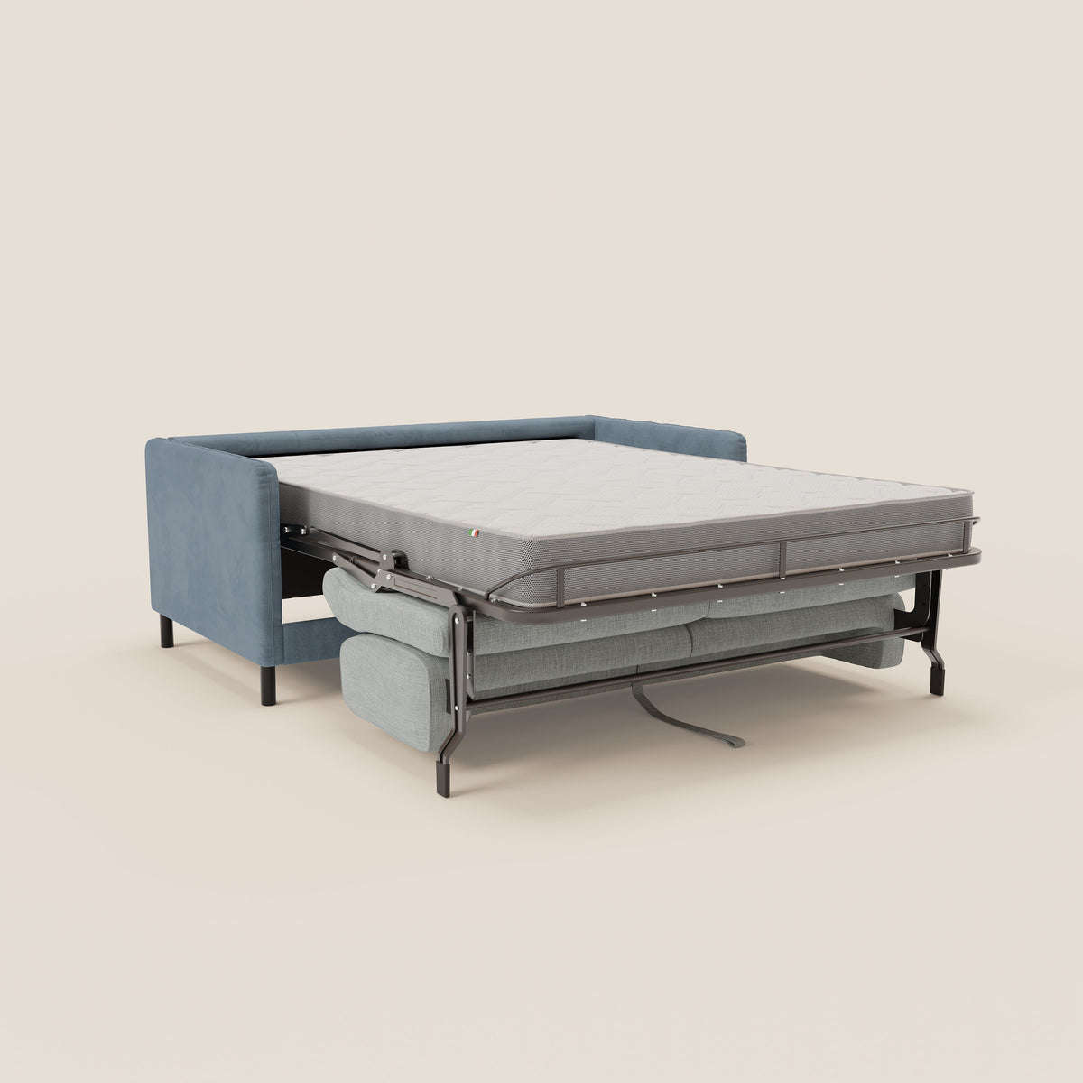 Narciso divano letto desing con materasso H18 cm bicolore con struttura in microfibra smacchiabile e imbottiture in elegante tessuto impermeabile T06 - divitt.sbs